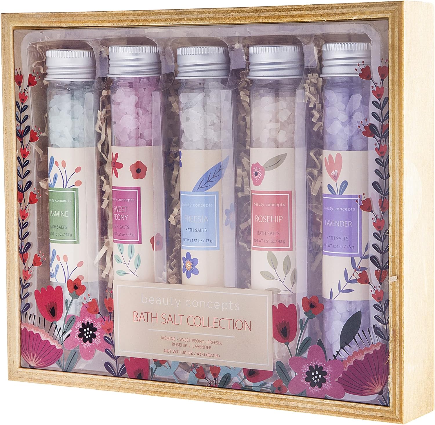 B.C. Beauty Concepts Aromatherapy Bath Salts- 5 Pack Epsom Salts for Soaking, Relaxing Bath Spa Set (Floral)