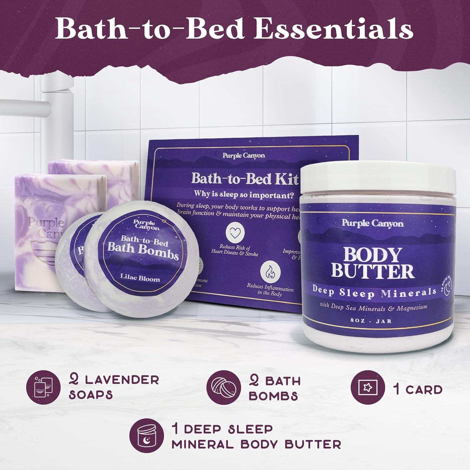 Purple Canyon Mystic Spa Box | 7 Piece Full Size Lavender Spa Kit for Self Care | Bath and Body Gifts for Women