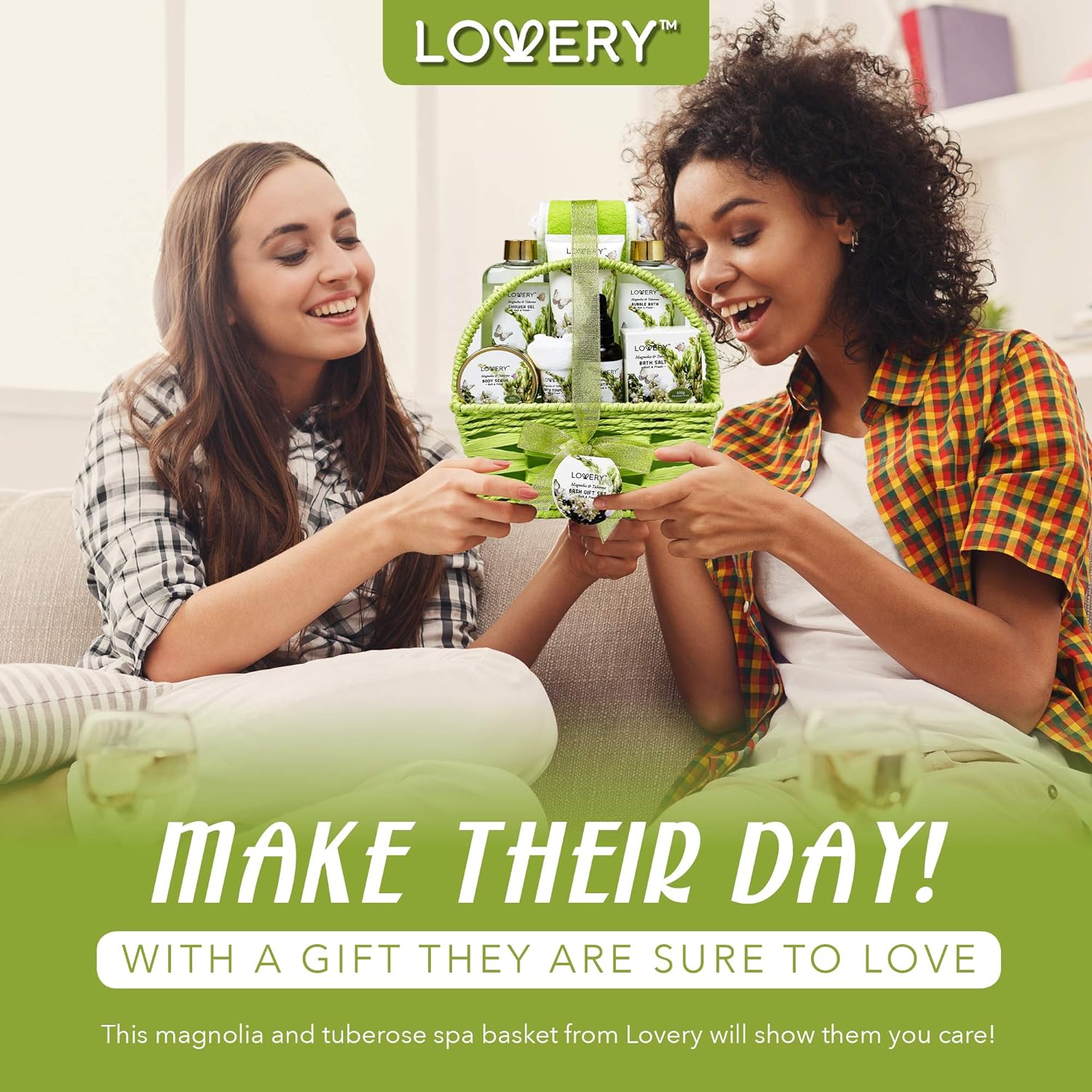 Valentines Day Gifts from Daughter and Son, Bath and Body Birthday Gift Basket For Women and Men – Magnolia & Tuberose Home Spa Set, Includes Fragrant Lotions, Massage Oil, Bath Towel & More - 9pc Set