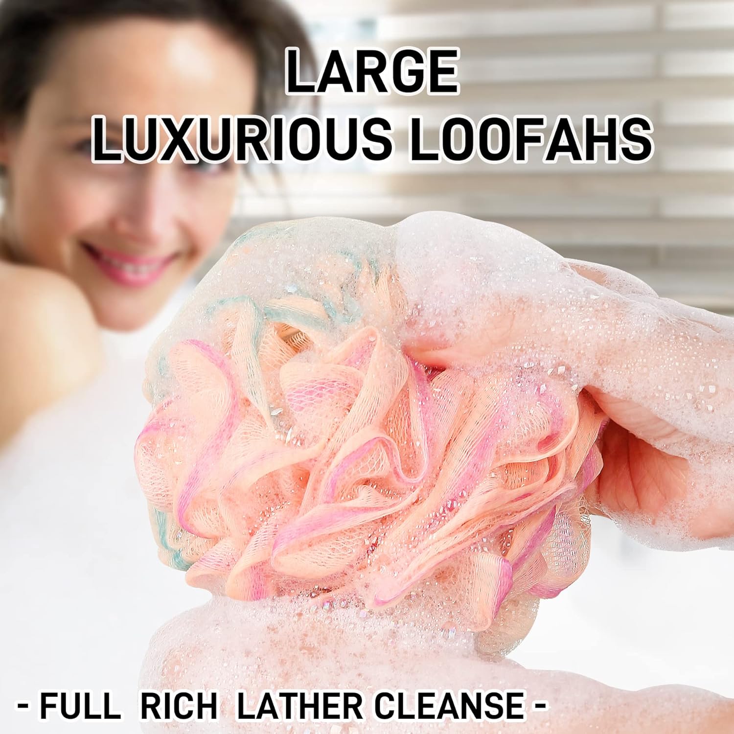 Shower Loofah Bath Sponge 75g - 4 Pack Large Soft Nylon Mesh Puff for Men, Loofah Shower Exfoliating Scrubber Pouf, Full Cleanse, Beauty Bathing Accessories