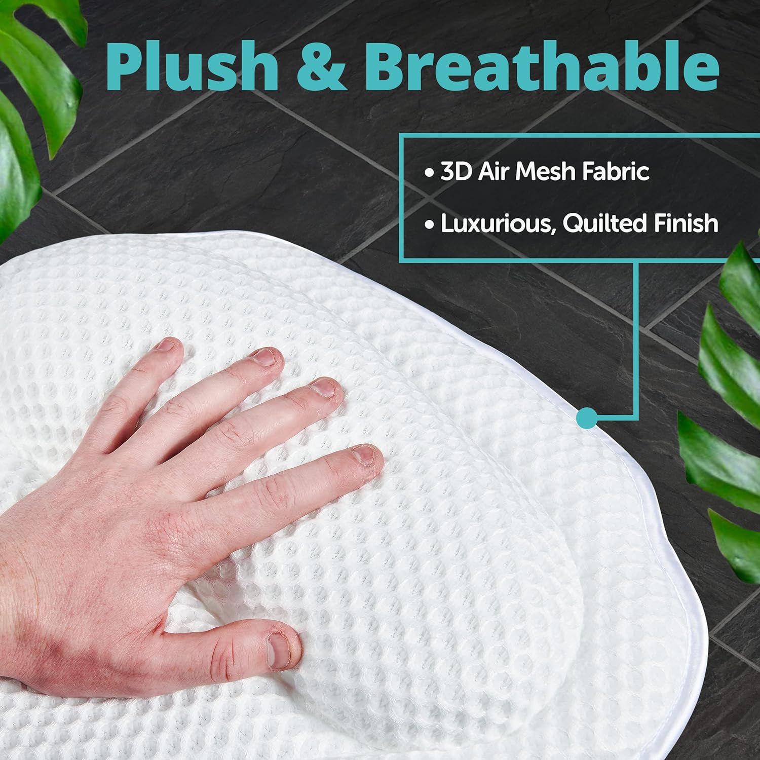 Bath Pillow Bathtub Pillow Back Neck Support Pillow, Spa Cushion for Tub, Relaxing Headrest Bath Pillow, Portable Washable Bathtub Accessories with 3D Air Mesh Thick Soft Bath Pillow, White