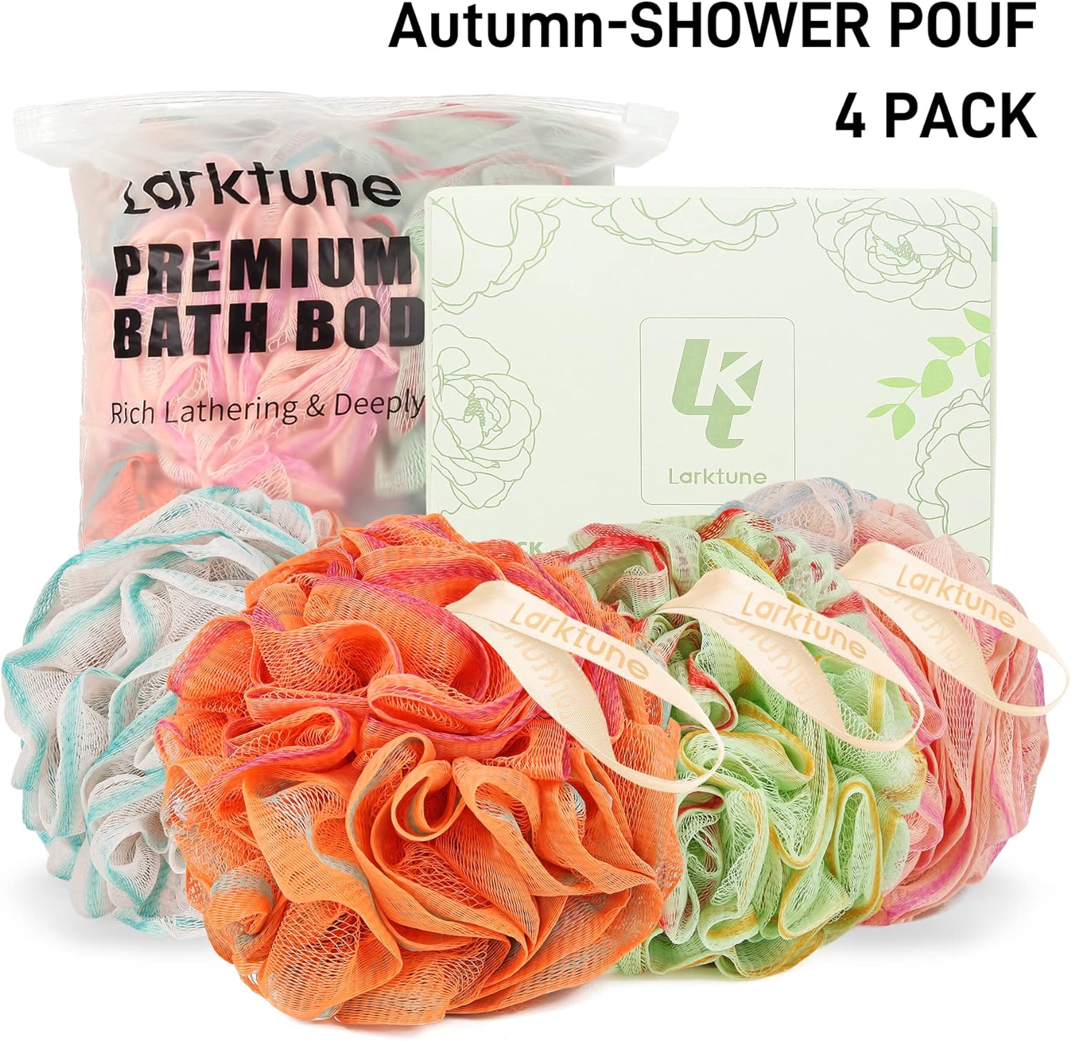 Shower Loofah Bath Sponge 75g - 4 Pack Large Soft Nylon Mesh Puff for Men, Loofah Shower Exfoliating Scrubber Pouf, Full Cleanse, Beauty Bathing Accessories