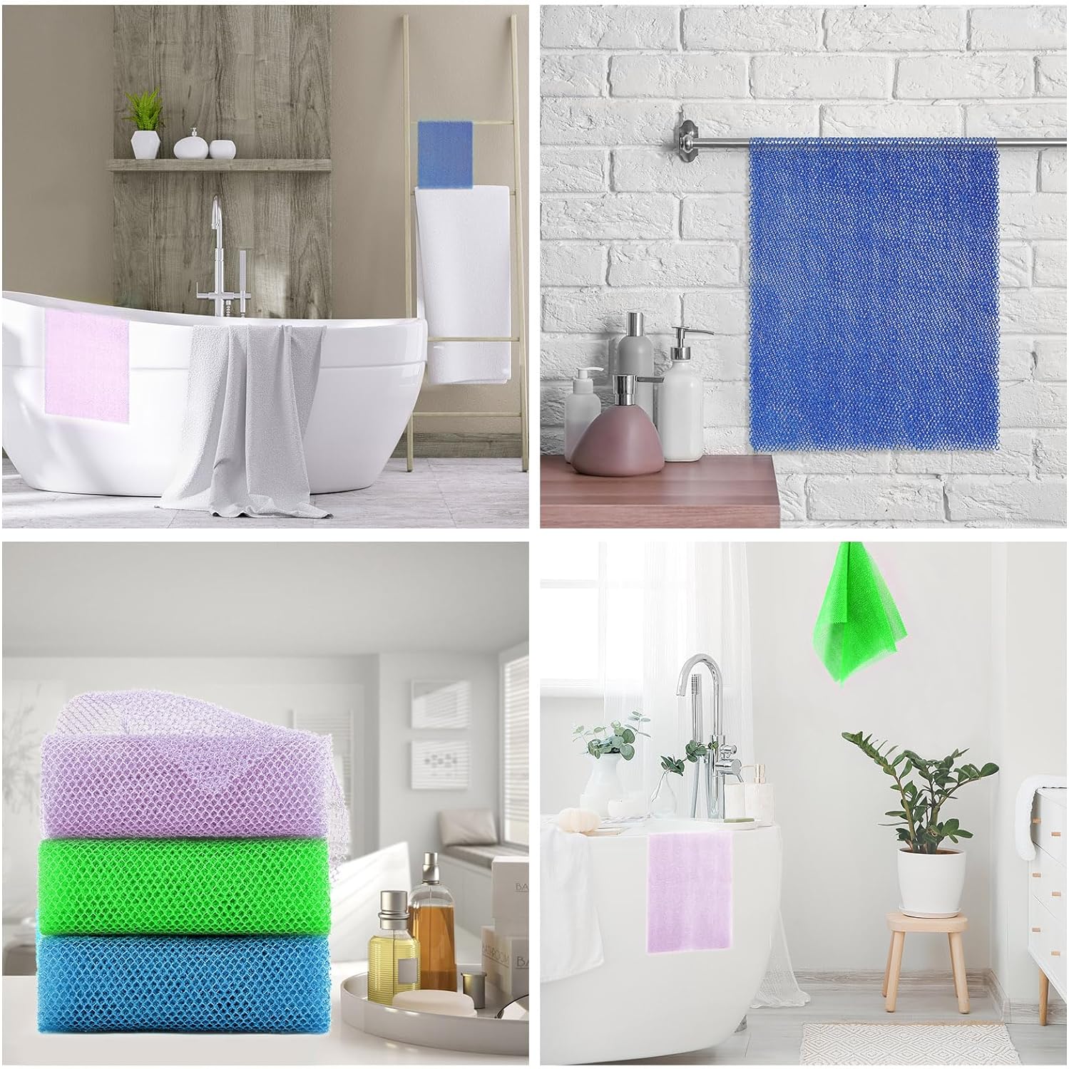 UJFQBH 3 Pieces African Bath Sponge African Net Long Net Bath Sponge Exfoliating Shower Body Scrubber Back Scrubber Skin Smoother,Great for Daily Use (Pink,Yellow,Purple)