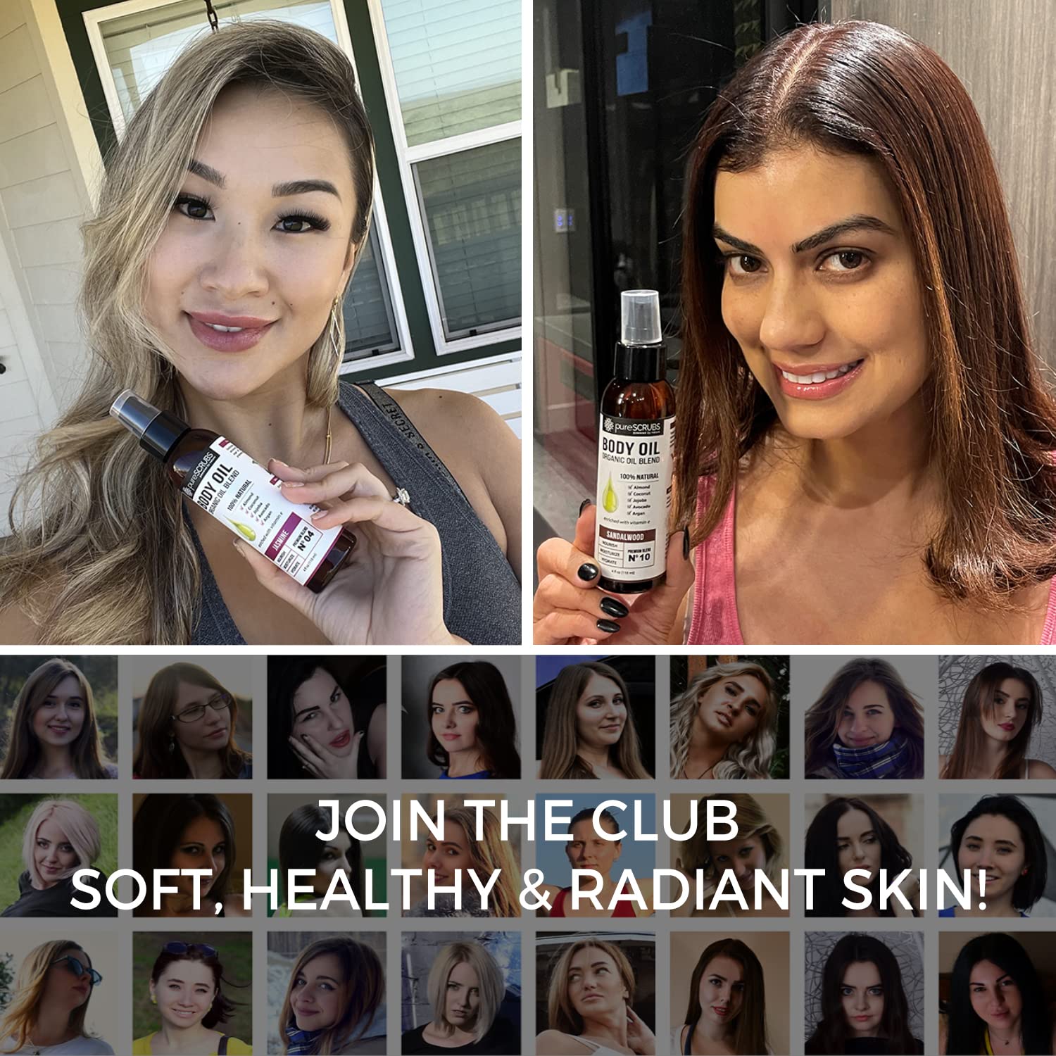 pureSCRUBS Ultra Moisturizing SANDALWOOD BODY OIL Spray For Dry Skin, Massage, Cuticles & More, Organic Blend of Jojoba, Argan, Coconut, Sweet Almond & Avocado Oils Enriched with Vitamin E - Lg 4oz