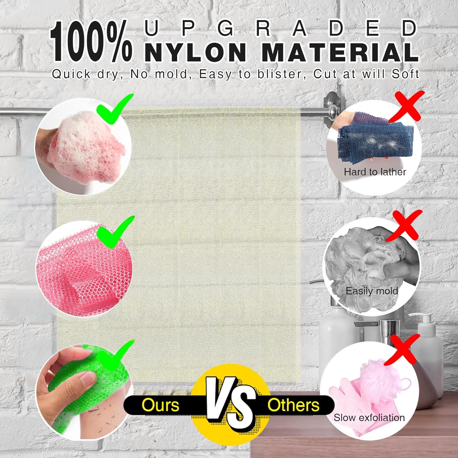 UJFQBH 3 Pieces African Bath Sponge African Net Long Net Bath Sponge Exfoliating Shower Body Scrubber Back Scrubber Skin Smoother,Great for Daily Use (Pink,Yellow,Purple)