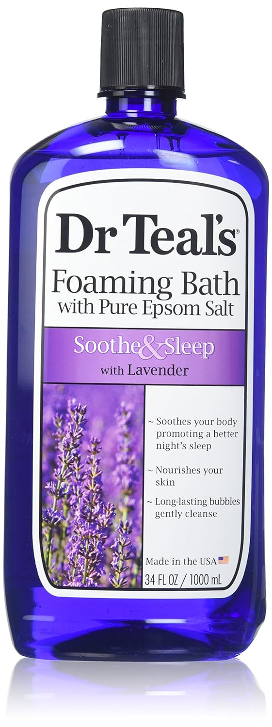 Dr Teal's Foaming Bath with Pure Epsom Salt, Sleep Blend with Melatonin, Lavender & Chamomile Essential Oils, 34 fl oz (Pack of 4) (Packaging May Vary)