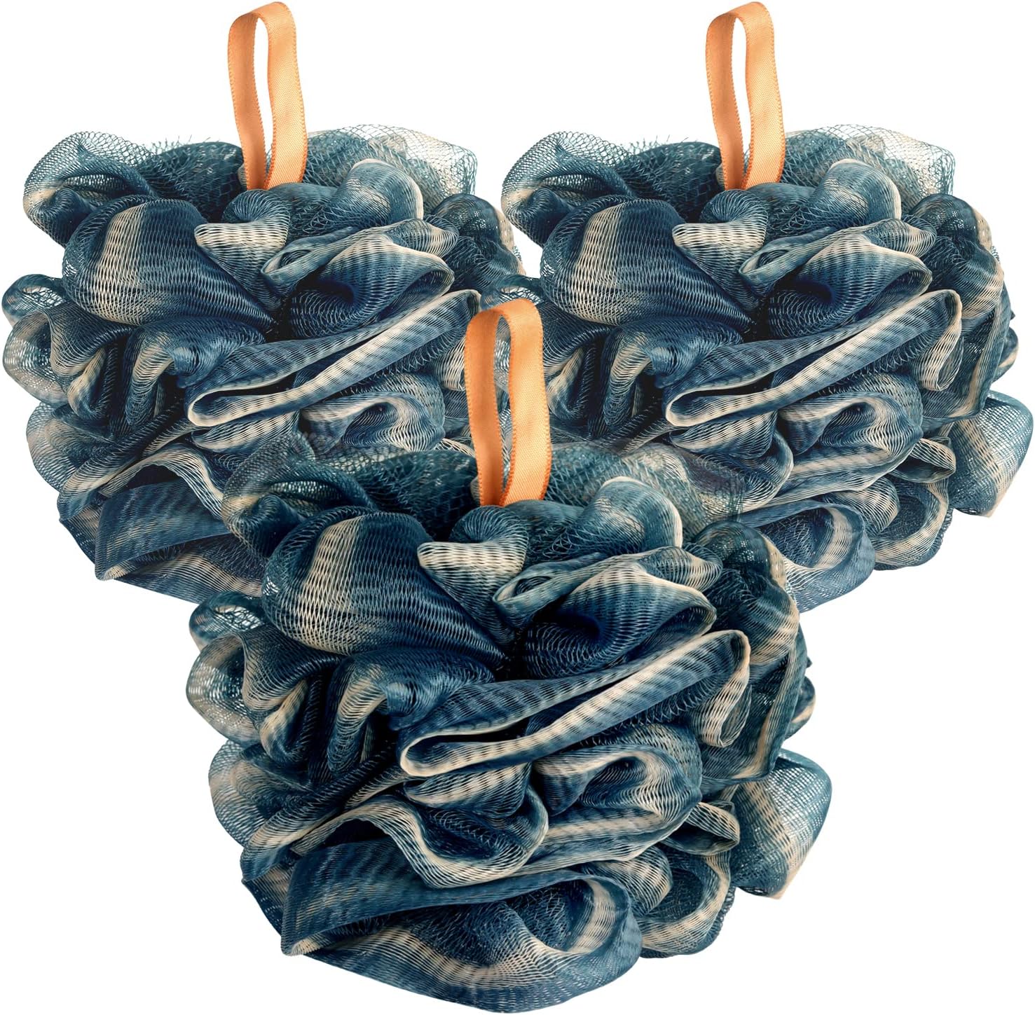 Fishent Bath Loofah Sponge, 3 Pack loofahs Exfoliating Body Scrubber, 60g Soft Mesh Pouf Shower Puffs, Loofa for Women (Pink-Peach-Coral)