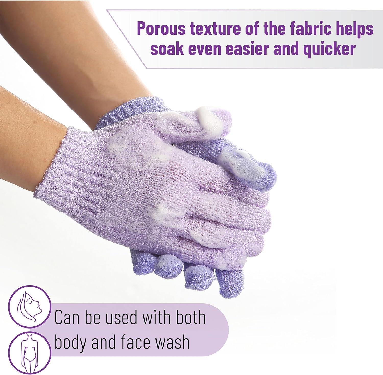 Slick- Exfoliating Gloves, 4 Pcs, Skin Exfoliator for Body, Shower Gloves, Scrub Gloves Exfoliating, Exfoliating Body Scrub Gloves, Loofah Glove, Exfoliation Mitt, Bath Gloves