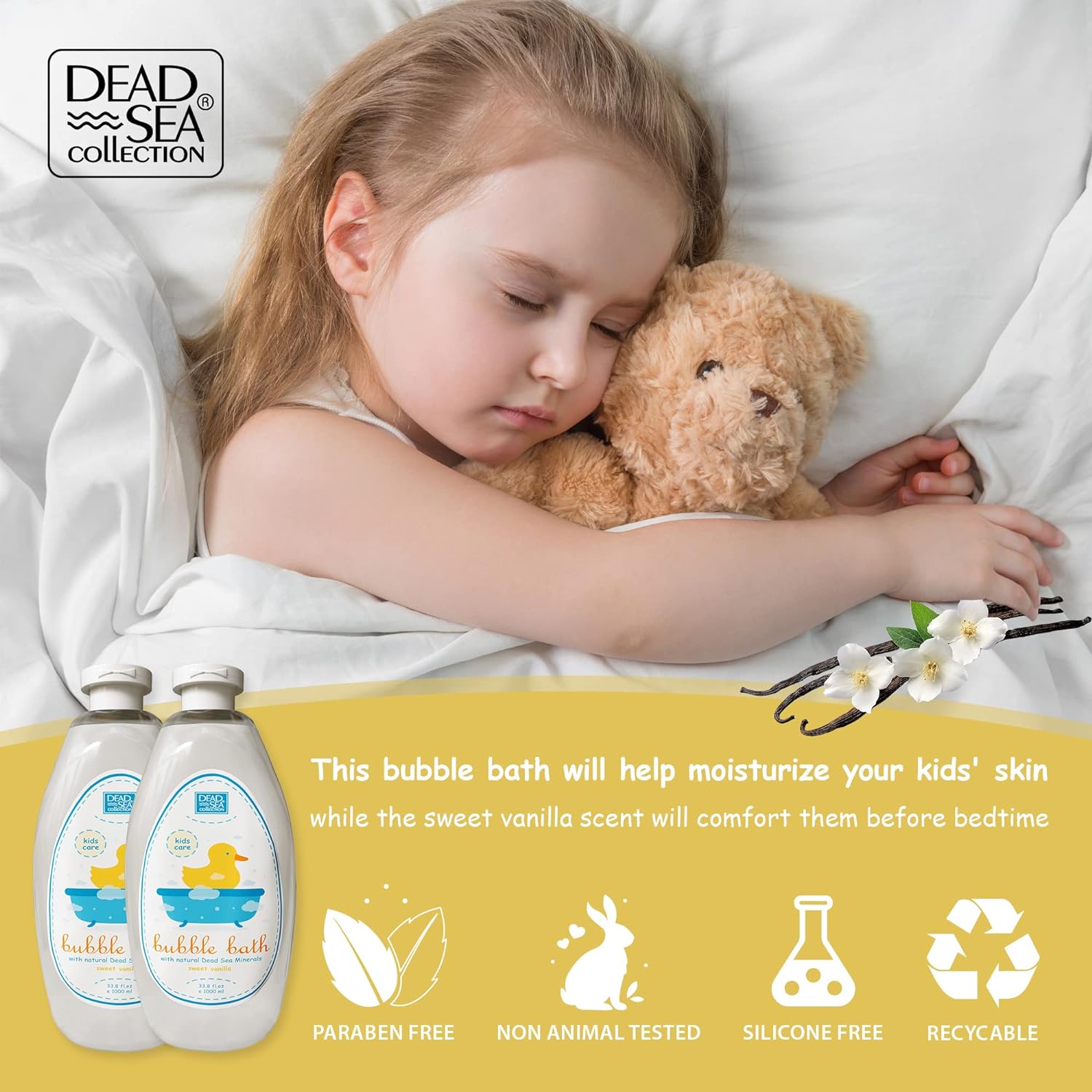 Dead Sea Collection Bubble Bath Kids with Calming Lavender Scent - Cleansing and Moisturizing Kids Bubble Bath - with Natural Dead Sea Minerals - Pack of 2 Large Bottle (33,8 fl oz Each)