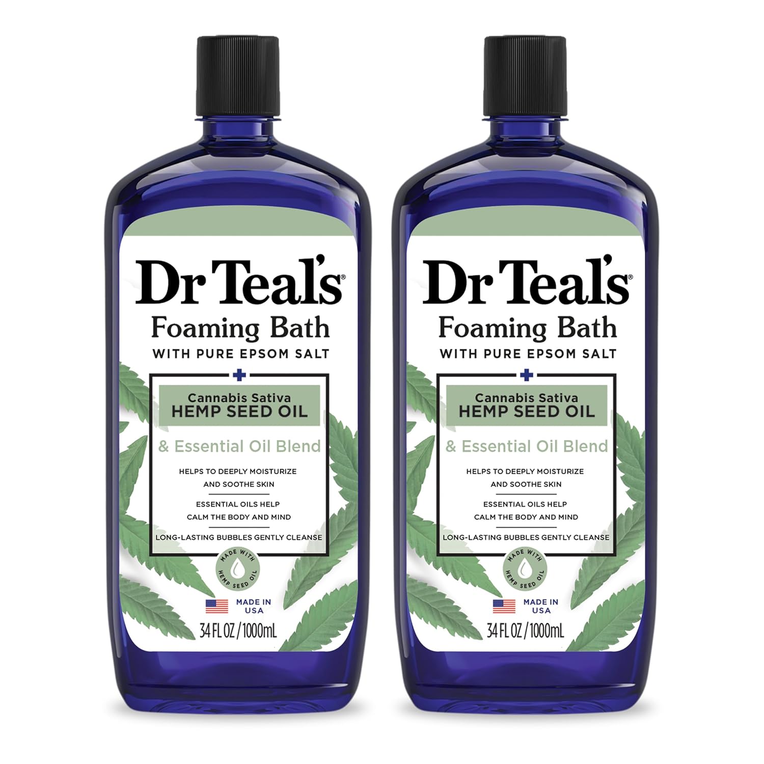 Dr Teal's Foaming Bath with Pure Epsom Salt, Sleep Blend with Melatonin, Lavender & Chamomile Essential Oils, 34 fl oz (Pack of 4) (Packaging May Vary)
