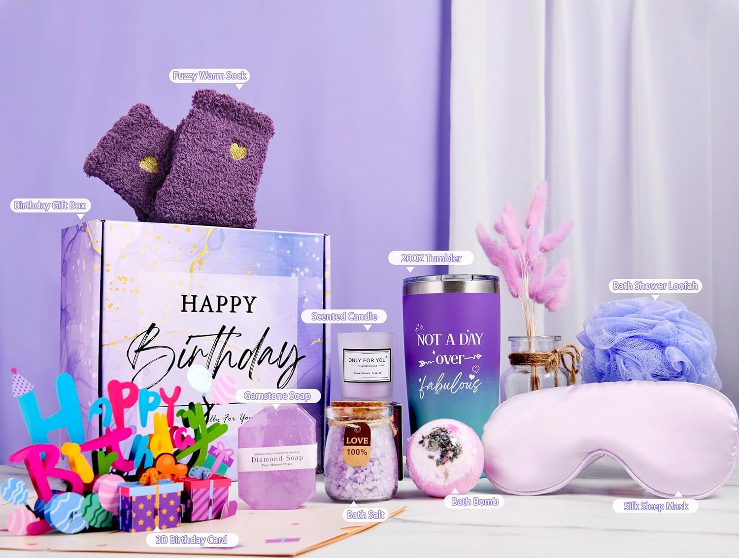 Healemo Happy Birthday Gifts for Women - Birthday Gift Baskets for Women Friendship Sister Girlfriend Mom, Bath Relaxing Spa Presents Set for Woman, Unique Gifts Box for Women Who Have Everything