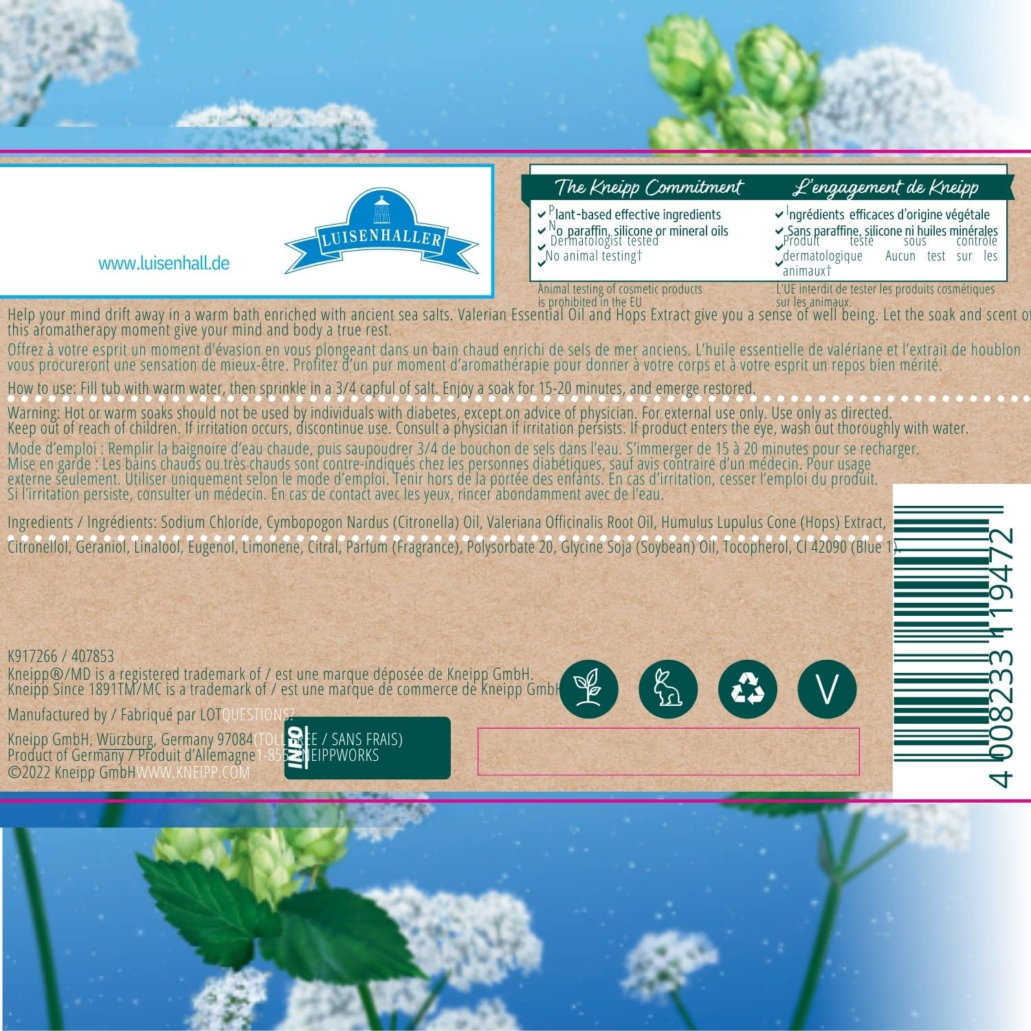 Kneipp Mineral Bath Salt Pampering Gift Set, Lavender, Dream Away, Arnica for Joints, Refreshing Eucalyptus, 2.1 Ounce 4-Pack