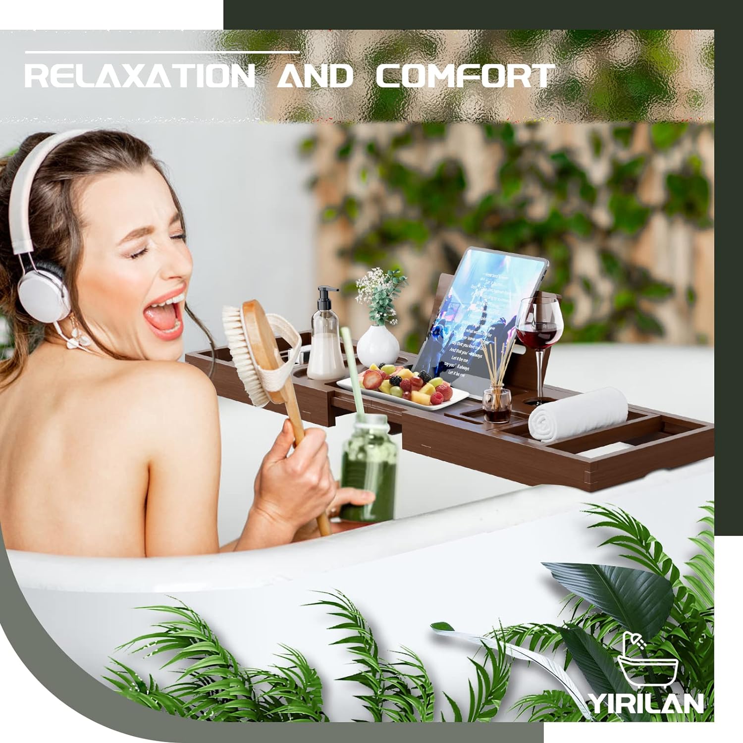 Yirilan Premium Bathtub Tray Caddy - Expandable Bath Tray - Unique House Warming Gifts, New Home, Anniversary & Wedding Gifts for Couple, Bridal Shower Gift for Women