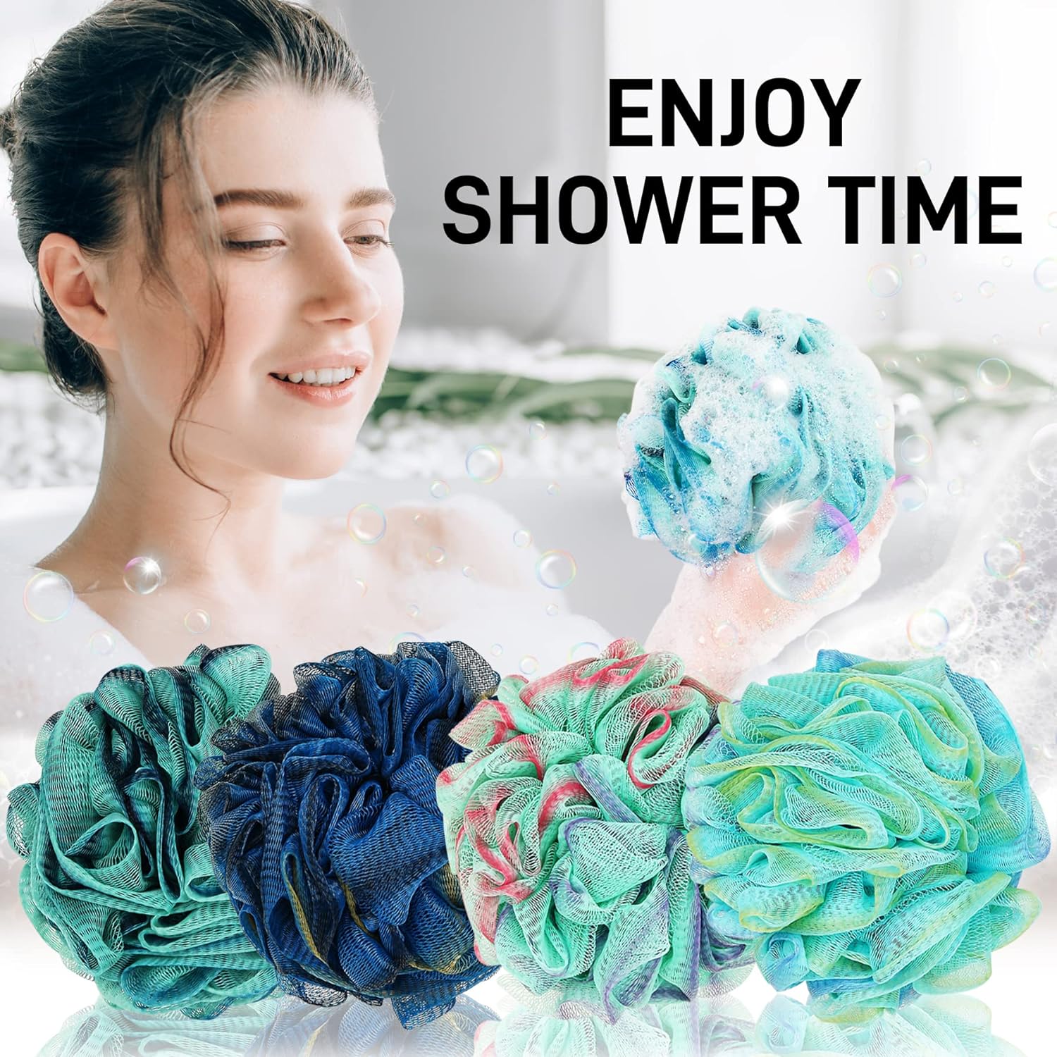 Shower Loofah Bath Sponge 75g - 4 Pack Large Soft Nylon Mesh Puff for Men, Loofah Shower Exfoliating Scrubber Pouf, Full Cleanse, Beauty Bathing Accessories