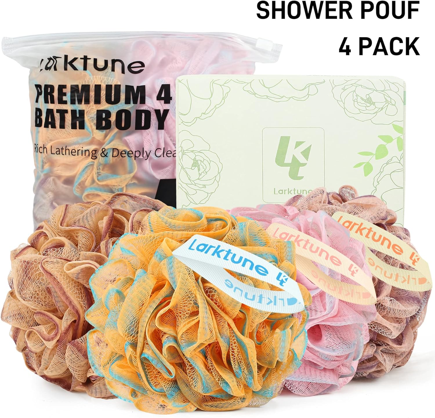 Shower Loofah Bath Sponge 75g - 4 Pack Large Soft Nylon Mesh Puff for Men, Loofah Shower Exfoliating Scrubber Pouf, Full Cleanse, Beauty Bathing Accessories