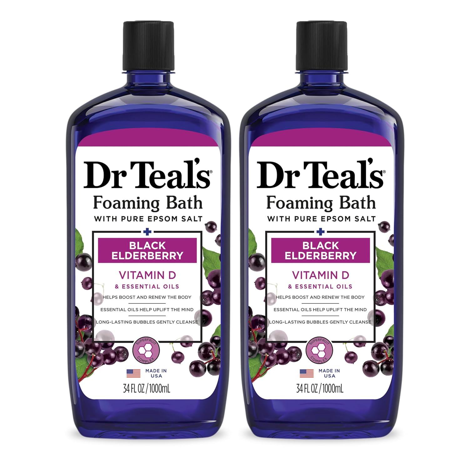 Dr Teal's Foaming Bath with Pure Epsom Salt, Sleep Blend with Melatonin, Lavender & Chamomile Essential Oils, 34 fl oz (Pack of 4) (Packaging May Vary)