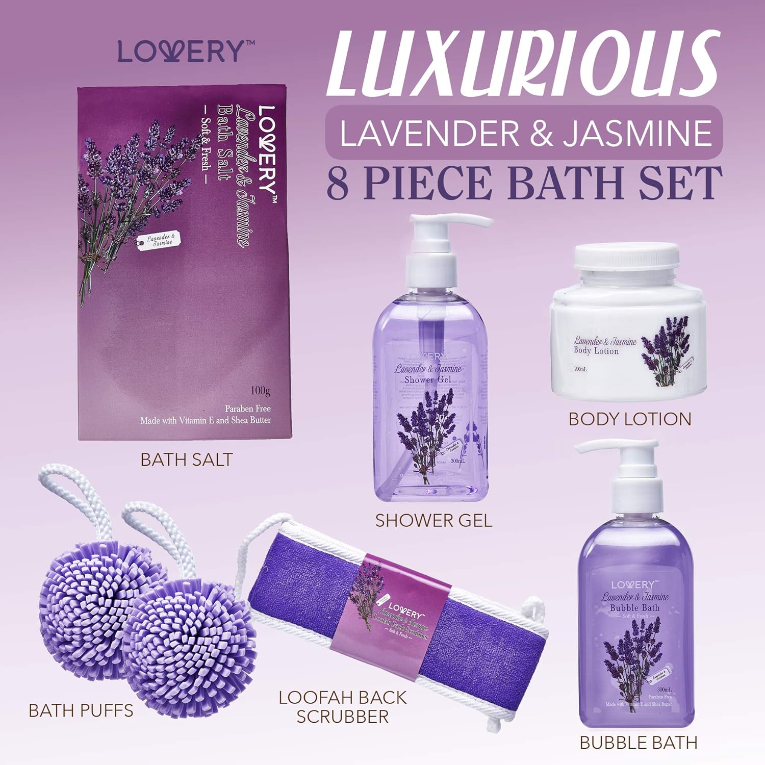 Valentine Day Gifts, Spa Gift Baskets For Women - Bath and Body Gift Basket For Women and Men – Lavender and Jasmine Home Spa Set with Body Lotions, Bubble Bath, Bath Salt and Much More, Birthday Gift