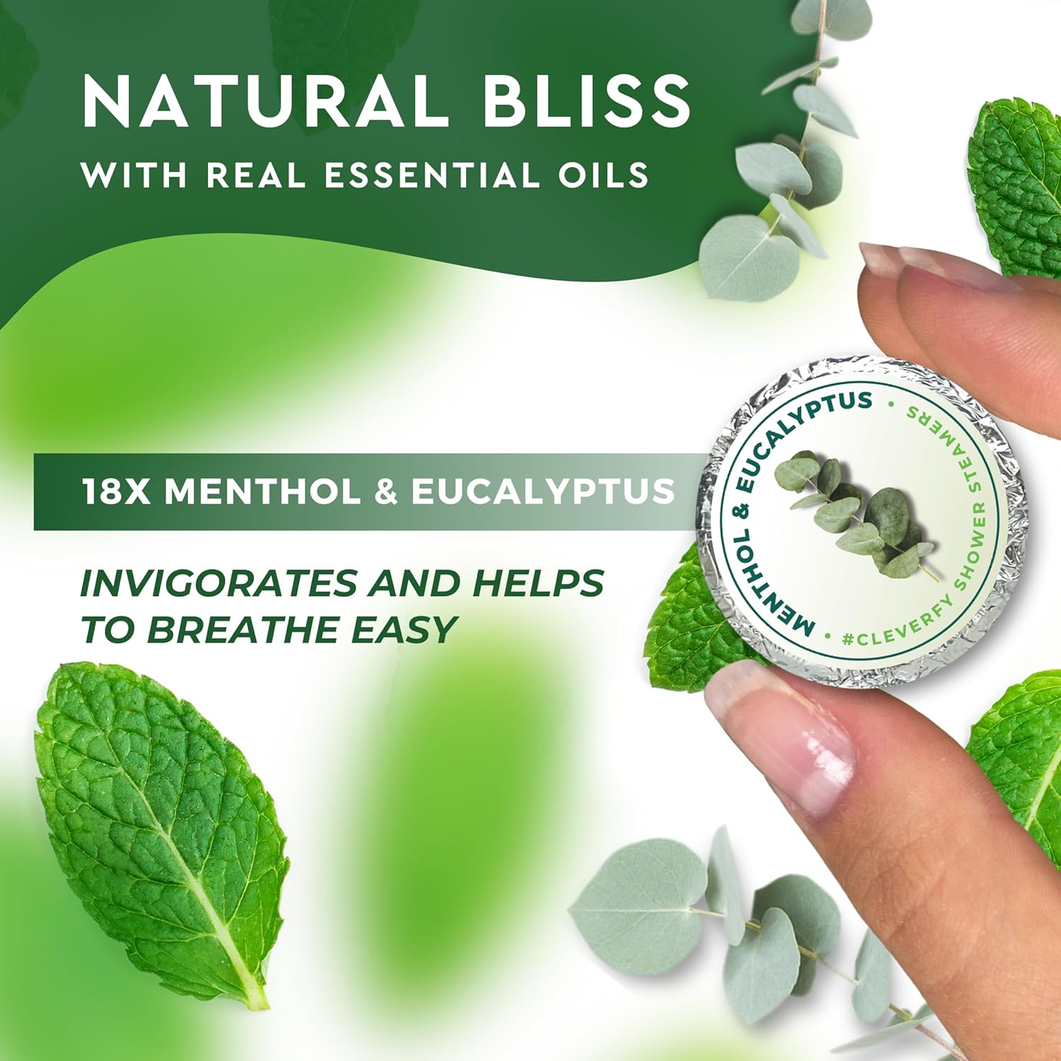 Cleverfy Shower Steamers Aromatherapy - 18 Pack of Menthol & Eucalyptus Shower Bombs with Essential Oils for Relaxation and Nasal Congestion. Christmas Gifts and Stocking Stuffers for Women and Men.