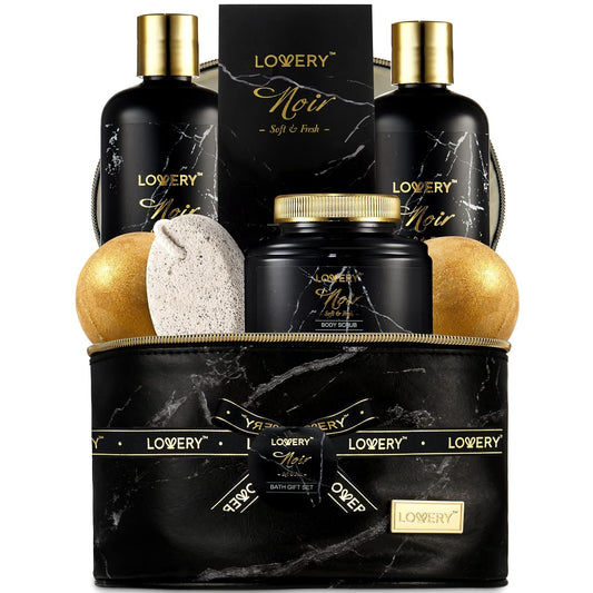 Valentines Gifts For Him, Bath Gift Baskets for Men Boyfriend Dad, Noir Mens Spa Gift Baskets Birthday Gifts for Men, Bath and Body Self Care - Bubble Bath, Bath Bombs More, Relaxation & Pampering Set