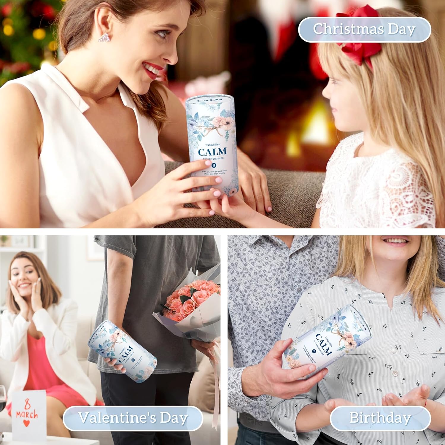 TranquilBliss Shower Steamers 6 Count, Scented Shower Bombs with Organic & Natural Fragrance, Self-Care & Relaxation Birthday Gifts for Women Who Have Everything