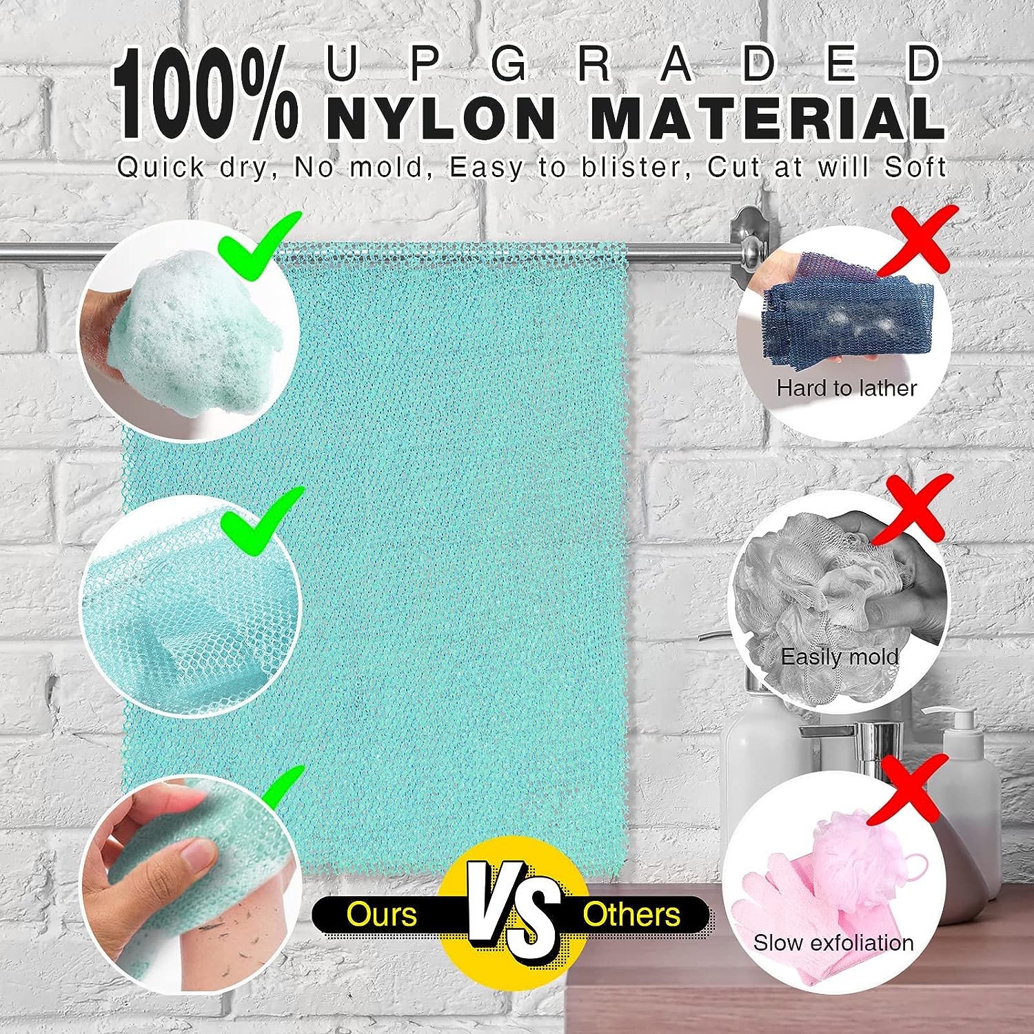 UJFQBH 3 Pieces African Bath Sponge African Net Long Net Bath Sponge Exfoliating Shower Body Scrubber Back Scrubber Skin Smoother,Great for Daily Use (Pink,Yellow,Purple)