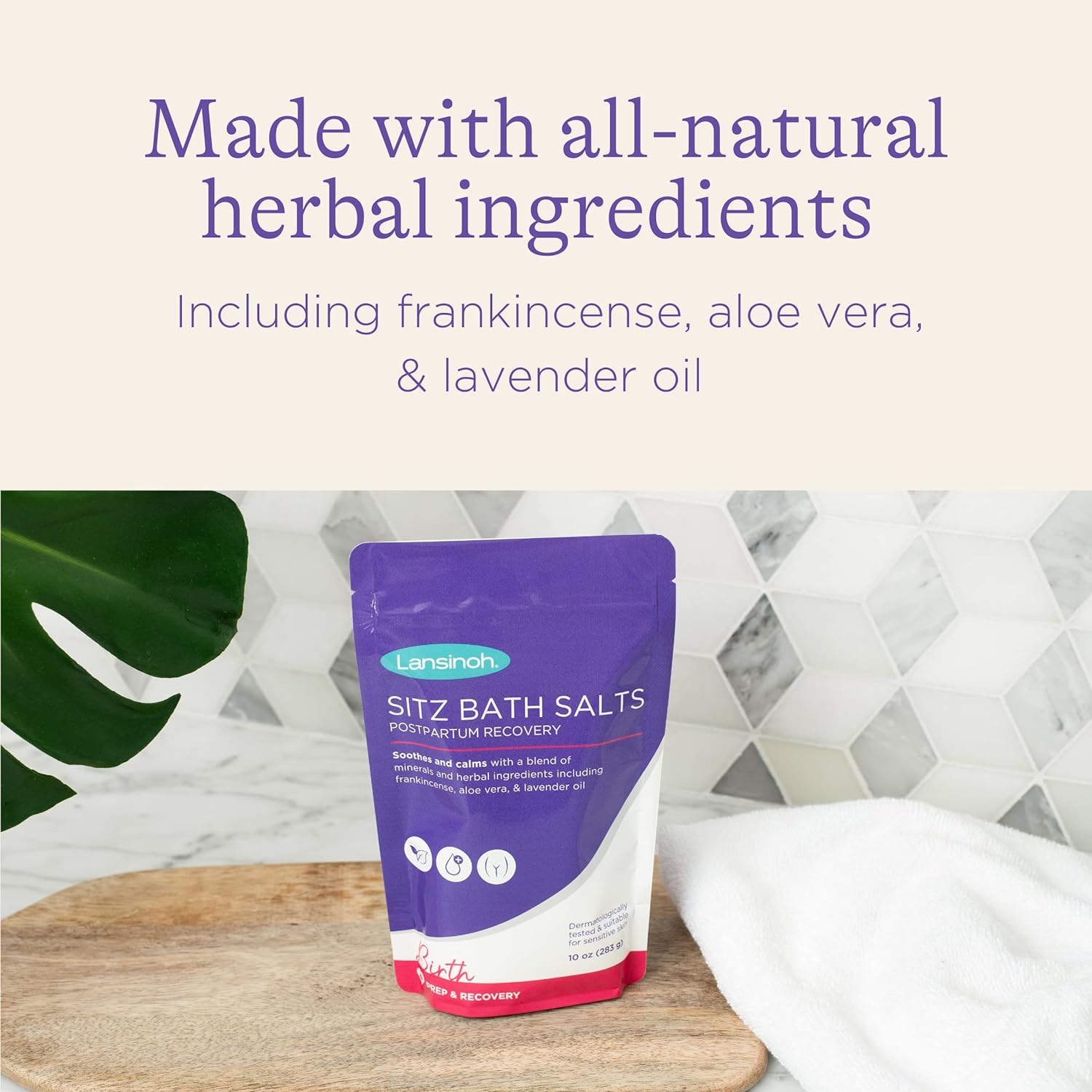 Lansinoh Sitz Bath Salts Postpartum Essentials, With Soothing and Calming Ingredients Including Lavender Oil, Frankincense and Aloe Vera, 10 Ounce