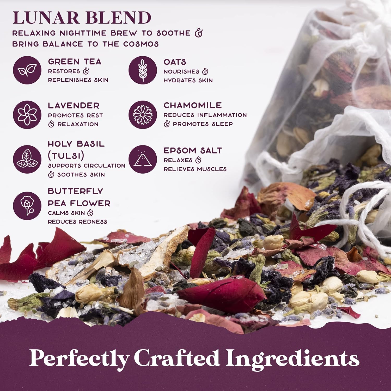 Lunar Blend Bath Tea by Purple Canyon | 3 Relaxing Bath Soaks with Lavender, Green Tea, Epsom Salt, and Essential Oils | Skin Care Gifts for Women