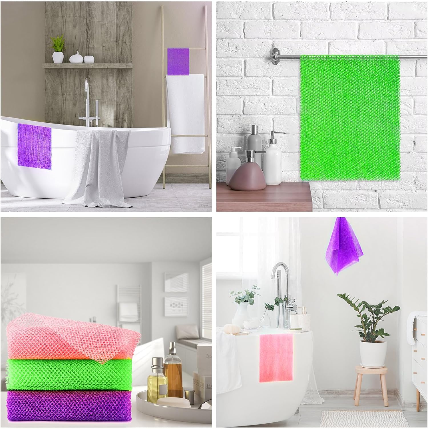 UJFQBH 3 Pieces African Bath Sponge African Net Long Net Bath Sponge Exfoliating Shower Body Scrubber Back Scrubber Skin Smoother,Great for Daily Use (Pink,Yellow,Purple)