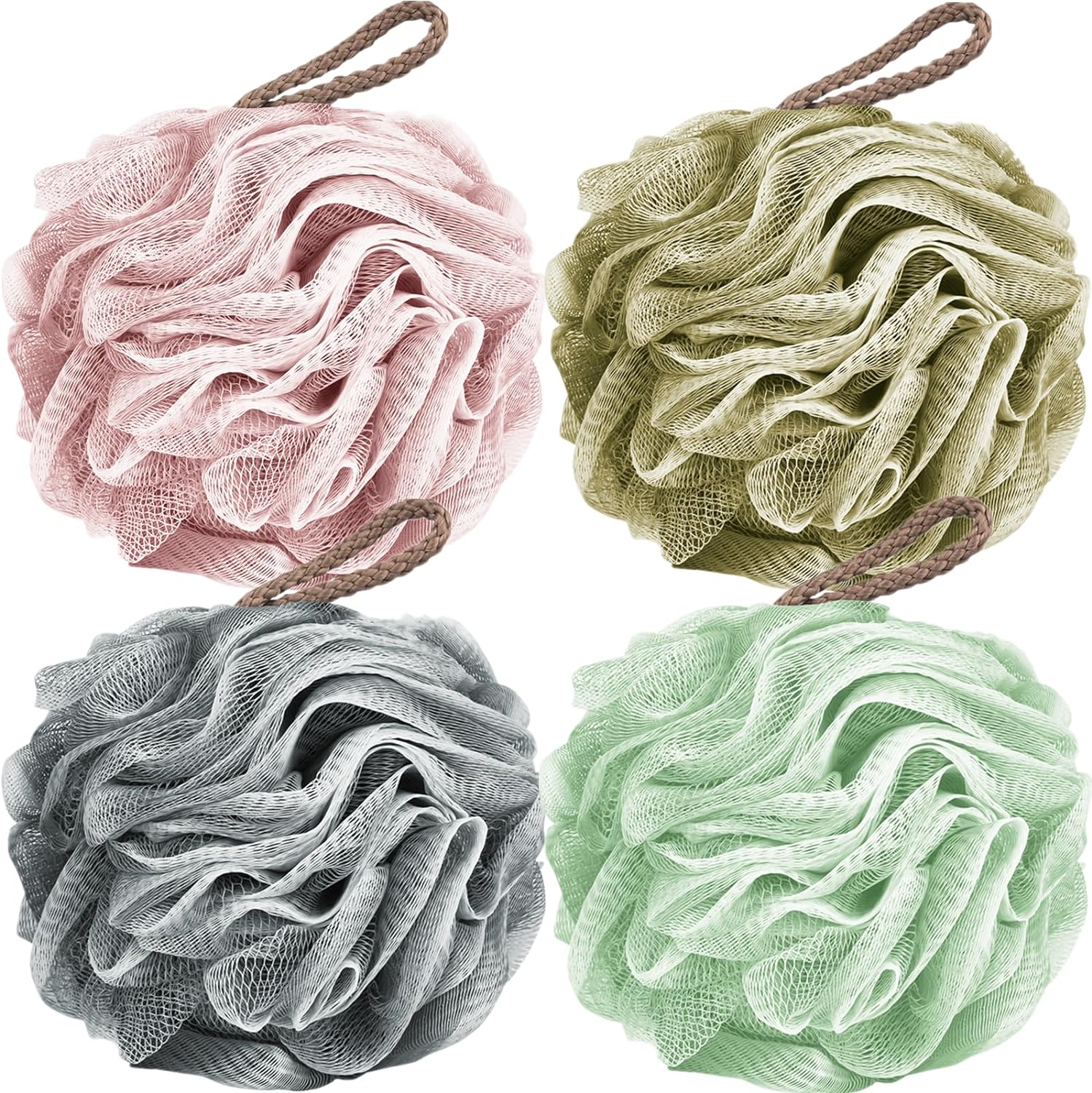 Fu Store Loofah Sponge Shower Loofahs 50g Bath Sponges Mesh Balls 4 Colors for Body Wash Back Scrubber Bathroom Men Women - 4 Pack Scrubber Cleaning Bathing Accessories