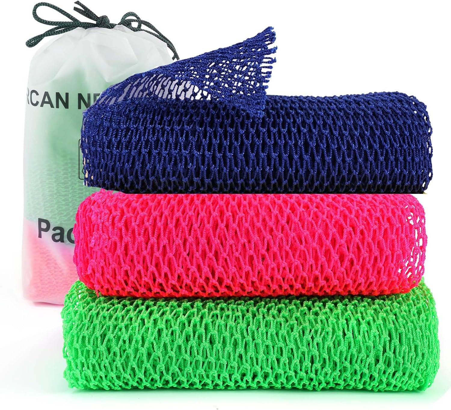 2 Pieces African Net Sponge, African Exfoliating Net Rip-Resistant Loofah Exfoliating, Body Back Scrubber for Shower, Authentic Long Nylon Exfoliating Back Washcloth Towel for All Skin
