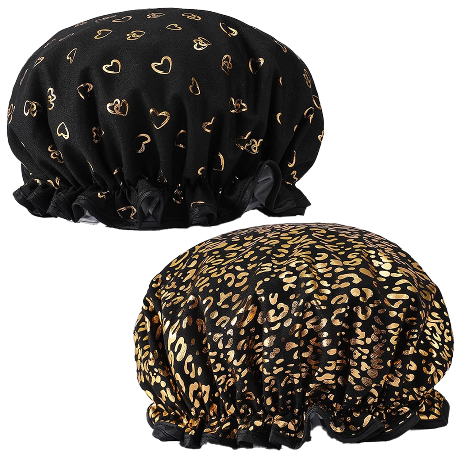 Qeuly 2 Pack Waterproof Shower Cap, Reusable Shower Cap for Women, Elastic Bathing Shower Hat Double Layers Bathing Hair Cap PEVA Lined Shower Hair Bath Cap (Pink)