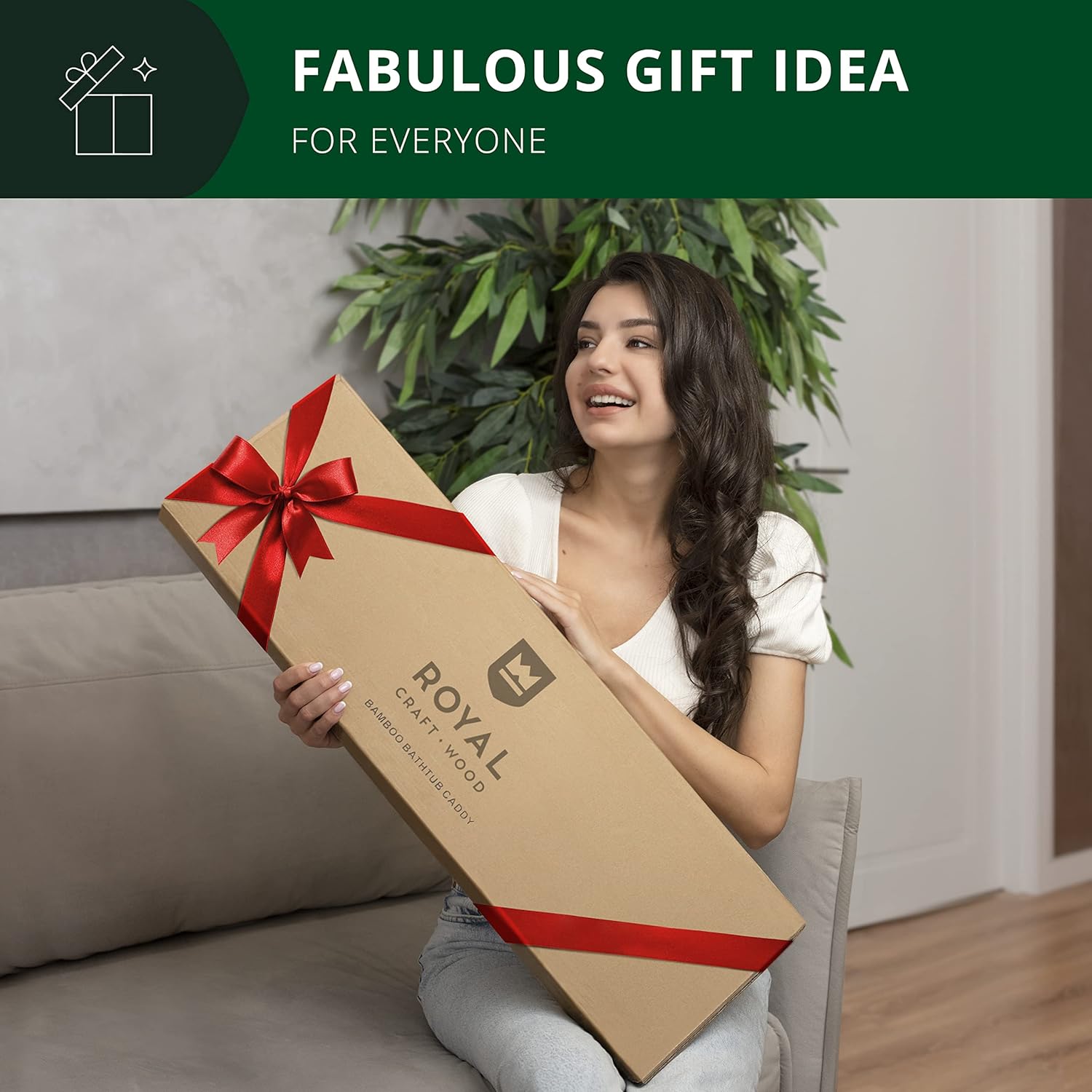 ROYAL CRAFT WOOD Foldable Bathtub Tray Caddy Bamboo Bathtub Tray Expandable, Bath Tub Table Caddy with Extending Sides - Free Soap Dish