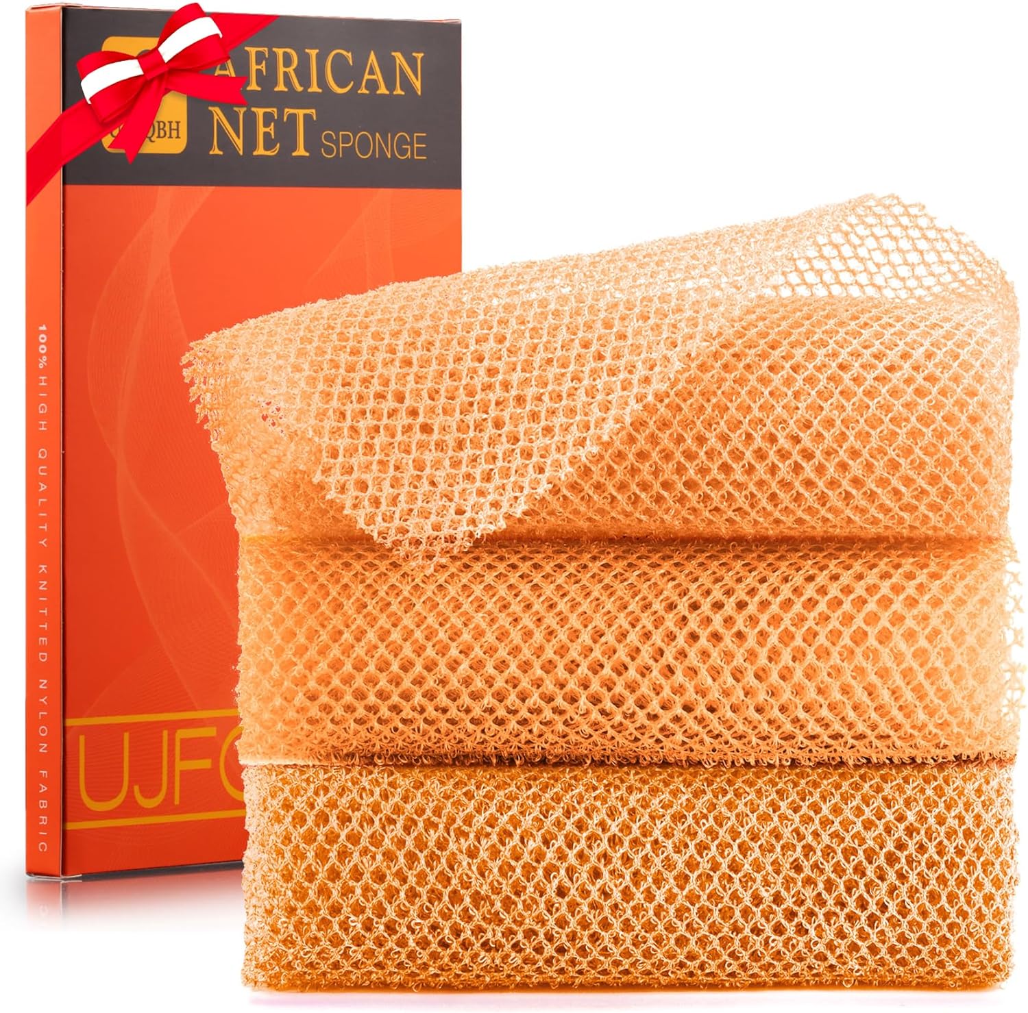 UJFQBH 3 Pieces African Bath Sponge African Net Long Net Bath Sponge Exfoliating Shower Body Scrubber Back Scrubber Skin Smoother,Great for Daily Use (Pink,Yellow,Purple)