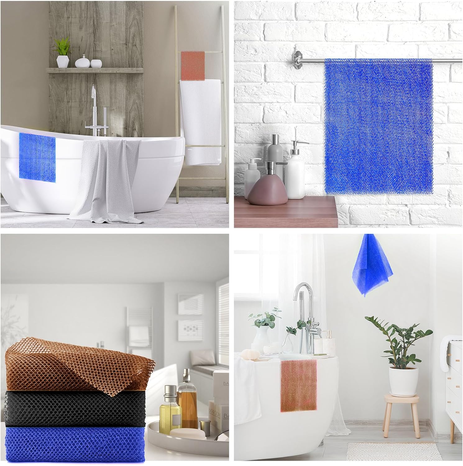 UJFQBH 3 Pieces African Bath Sponge African Net Long Net Bath Sponge Exfoliating Shower Body Scrubber Back Scrubber Skin Smoother,Great for Daily Use (Pink,Yellow,Purple)