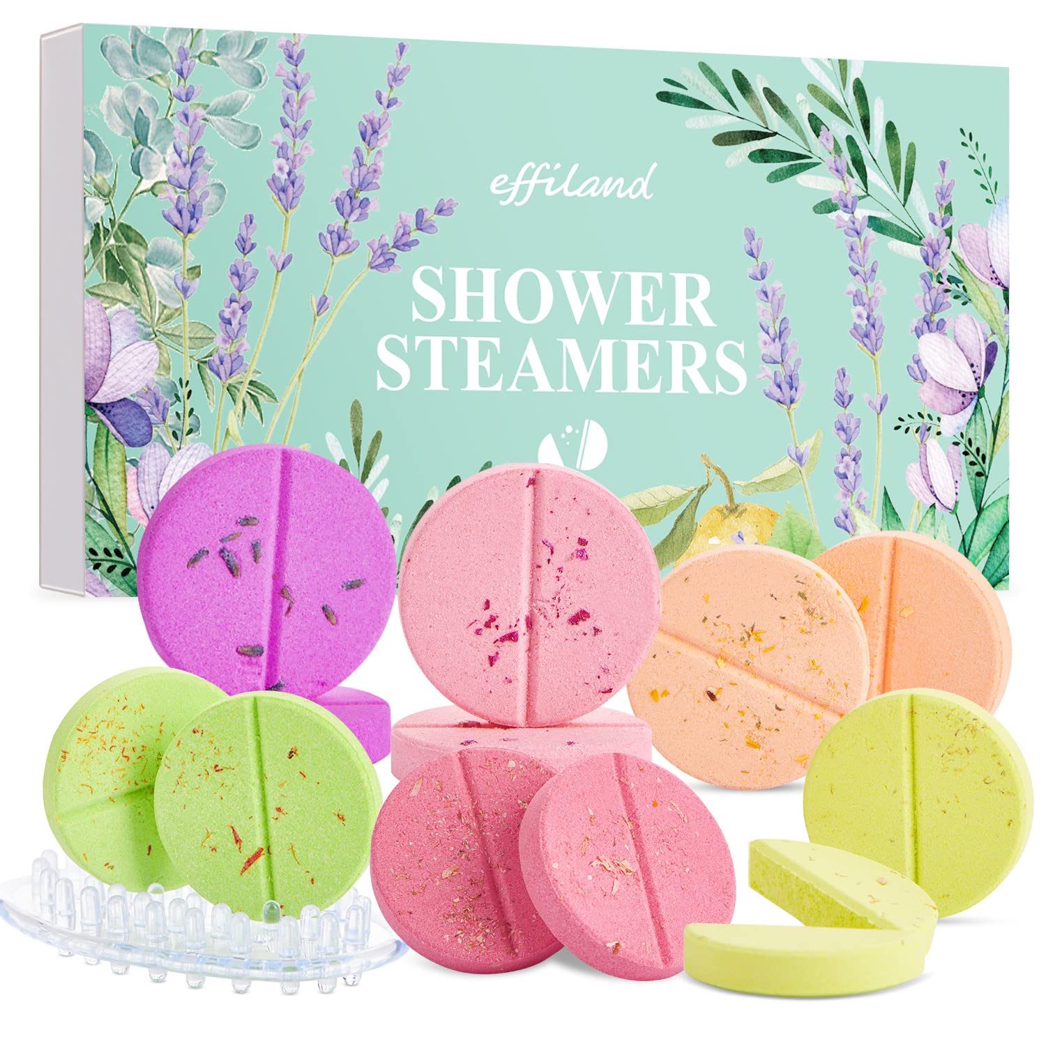 Effiland Aromatherapy Shower Steamers Shower Gifts,Soap Holder Set, 6-Pack Shower Bombs,Gift for Women,Relaxing Self Care
