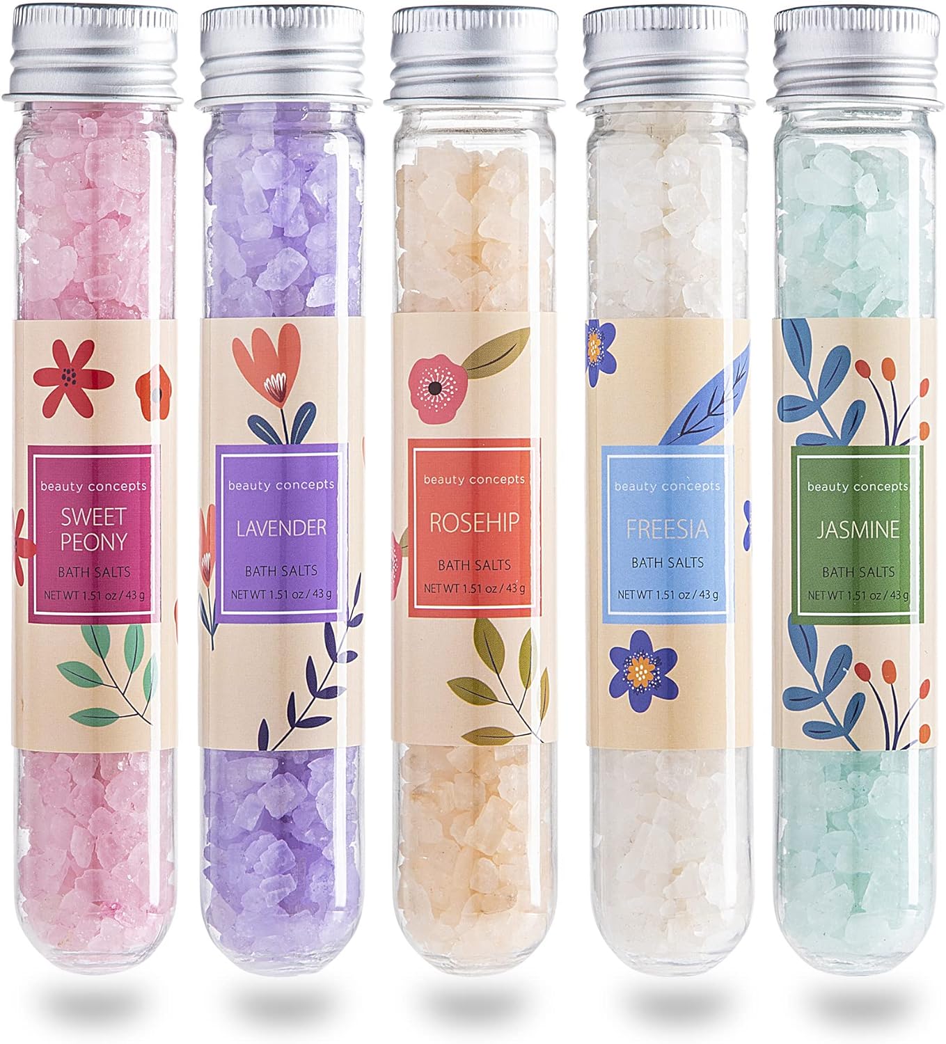 B.C. Beauty Concepts Aromatherapy Bath Salts- 5 Pack Epsom Salts for Soaking, Relaxing Bath Spa Set (Floral)