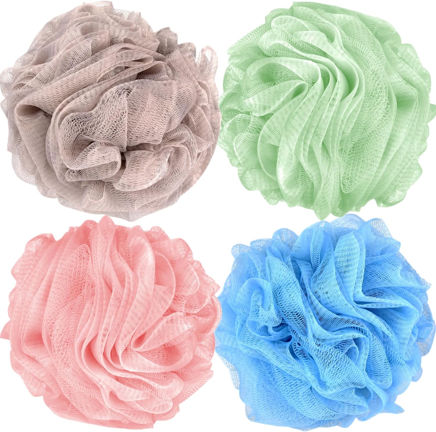 Fu Store Loofah Sponge Shower Loofahs 50g Bath Sponges Mesh Balls 4 Colors for Body Wash Back Scrubber Bathroom Men Women - 4 Pack Scrubber Cleaning Bathing Accessories