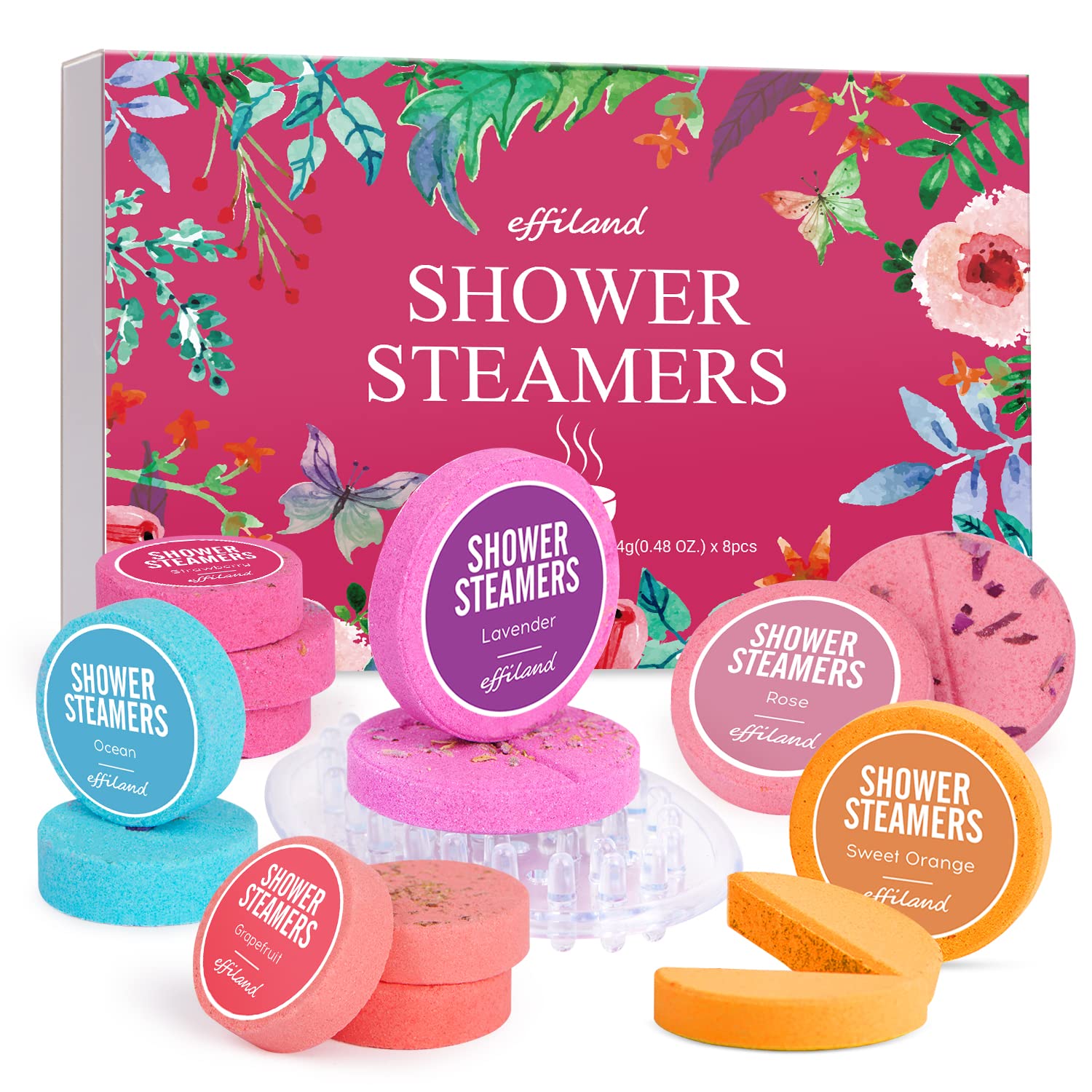 Effiland Aromatherapy Shower Steamers Shower Gifts,Soap Holder Set, 6-Pack Shower Bombs,Gift for Women,Relaxing Self Care