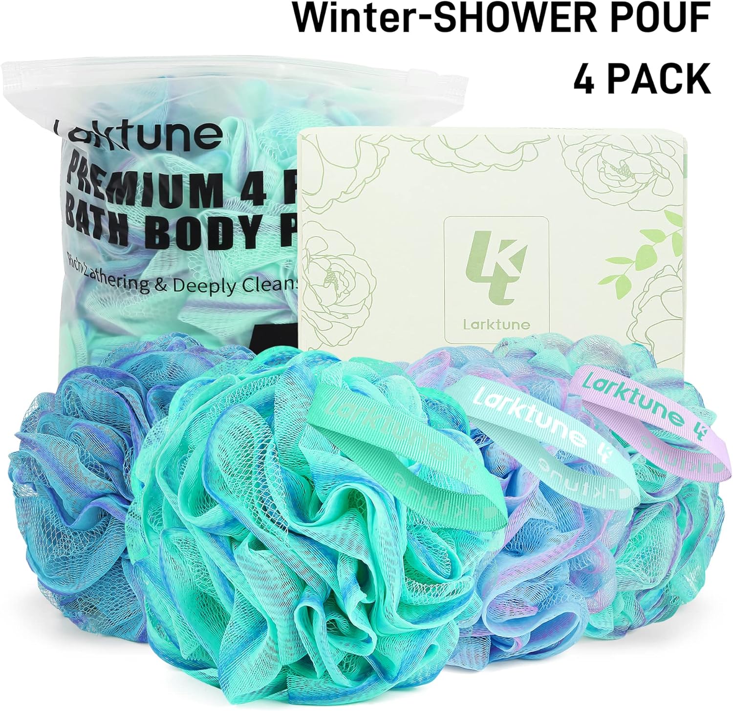 Shower Loofah Bath Sponge 75g - 4 Pack Large Soft Nylon Mesh Puff for Men, Loofah Shower Exfoliating Scrubber Pouf, Full Cleanse, Beauty Bathing Accessories