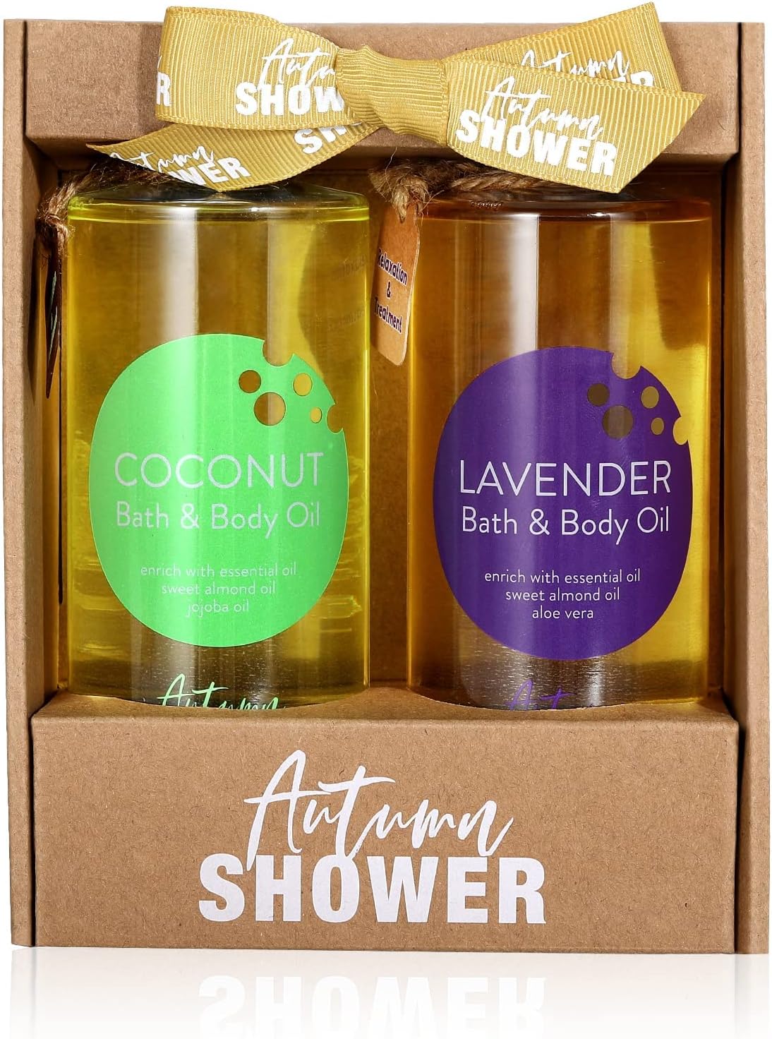Bath and Body Oil Autumn Shower Body Oil with Sweet Almond Oil Jojoba Oil and Shea Butter, Lavender & Coconut Shower Oils Mother's Day Gift for Women Dry Skin Christmas Gift Set 17.6 fl oz (Pack of 2)