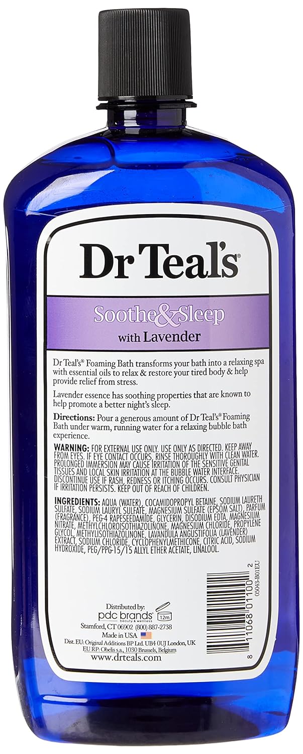 Dr Teal's Foaming Bath with Pure Epsom Salt, Sleep Blend with Melatonin, Lavender & Chamomile Essential Oils, 34 fl oz (Pack of 4) (Packaging May Vary)