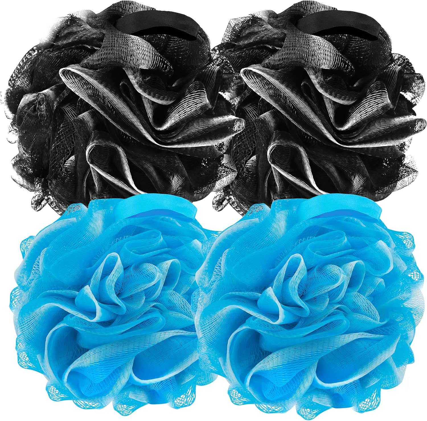 FARMOGA Bath Loofah Sponge Back Scrubber Shower Sponge Soft Mesh Exfoliator Pouf Shower Ball Bath Sponges for Women and Men Bath Accessories (4Pcs 50g Multi Colour)