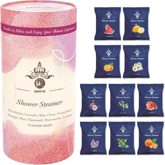 MR MIRYE Shower Steamers Aromatherapy 10 XL - Shower Bombs Organic with Essential Oils, New Year Gifts Stocking Stuffers, Self Care Home SPA Birthday Gifts for Women Men Girl Friend