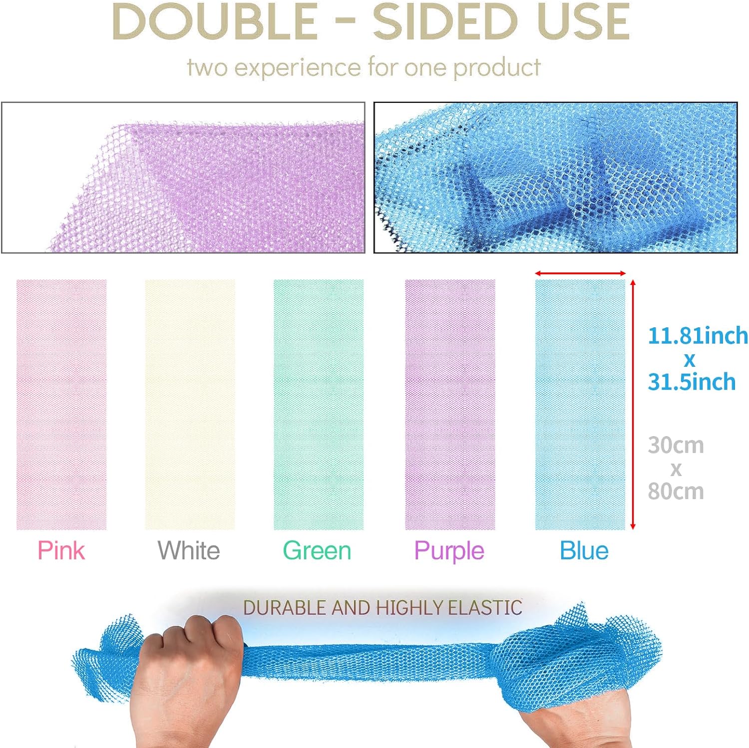 UJFQBH 3 Pieces African Bath Sponge African Net Long Net Bath Sponge Exfoliating Shower Body Scrubber Back Scrubber Skin Smoother,Great for Daily Use (Pink,Yellow,Purple)