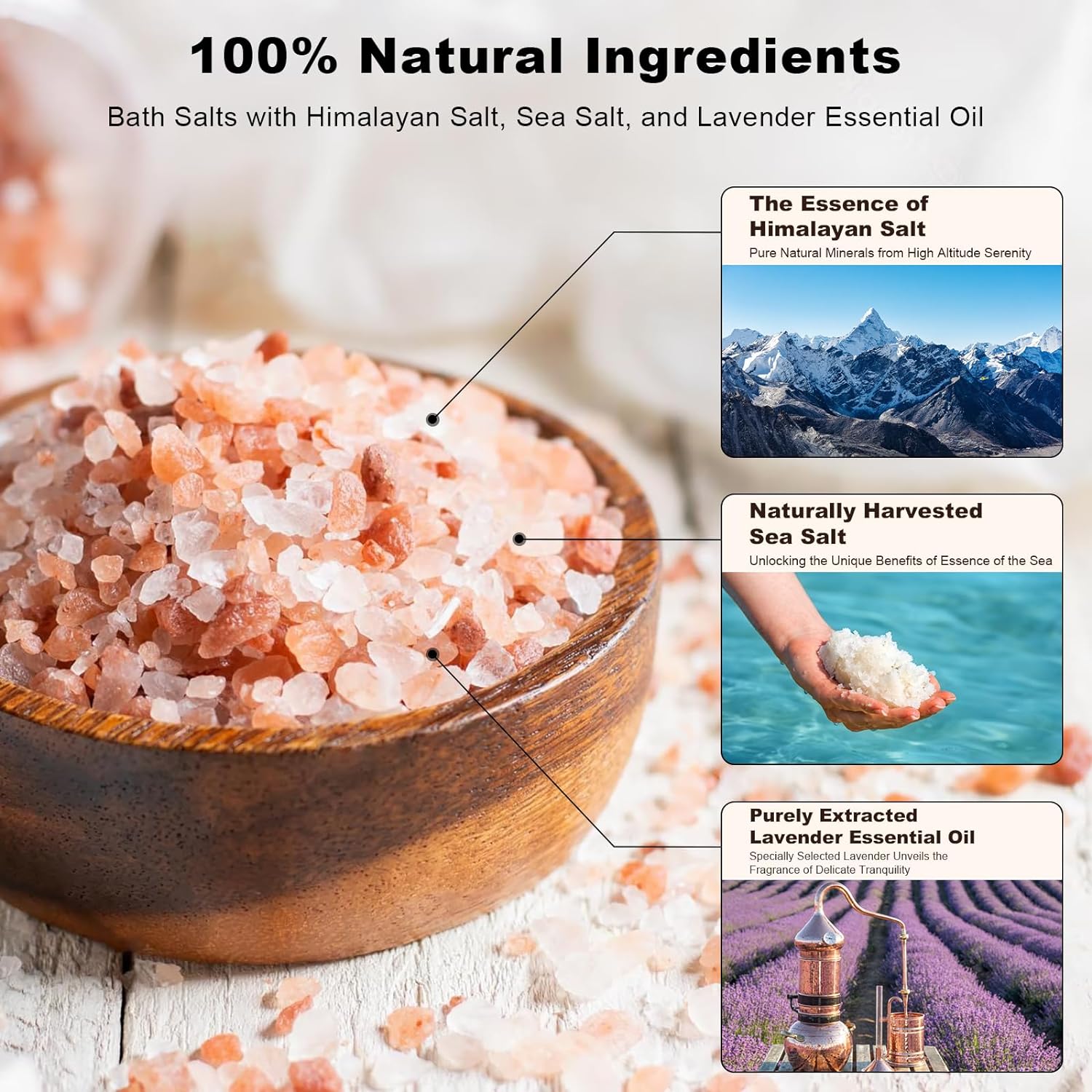 MINSLIS Bath Salts for Women Relaxing, Himalayan Pink Salt with Lavender Oil Essential Oil & Sea Salts 100% Natural Aromatherapy and Relaxation Foot Spa Body for Pain Relief - 15.87 oz