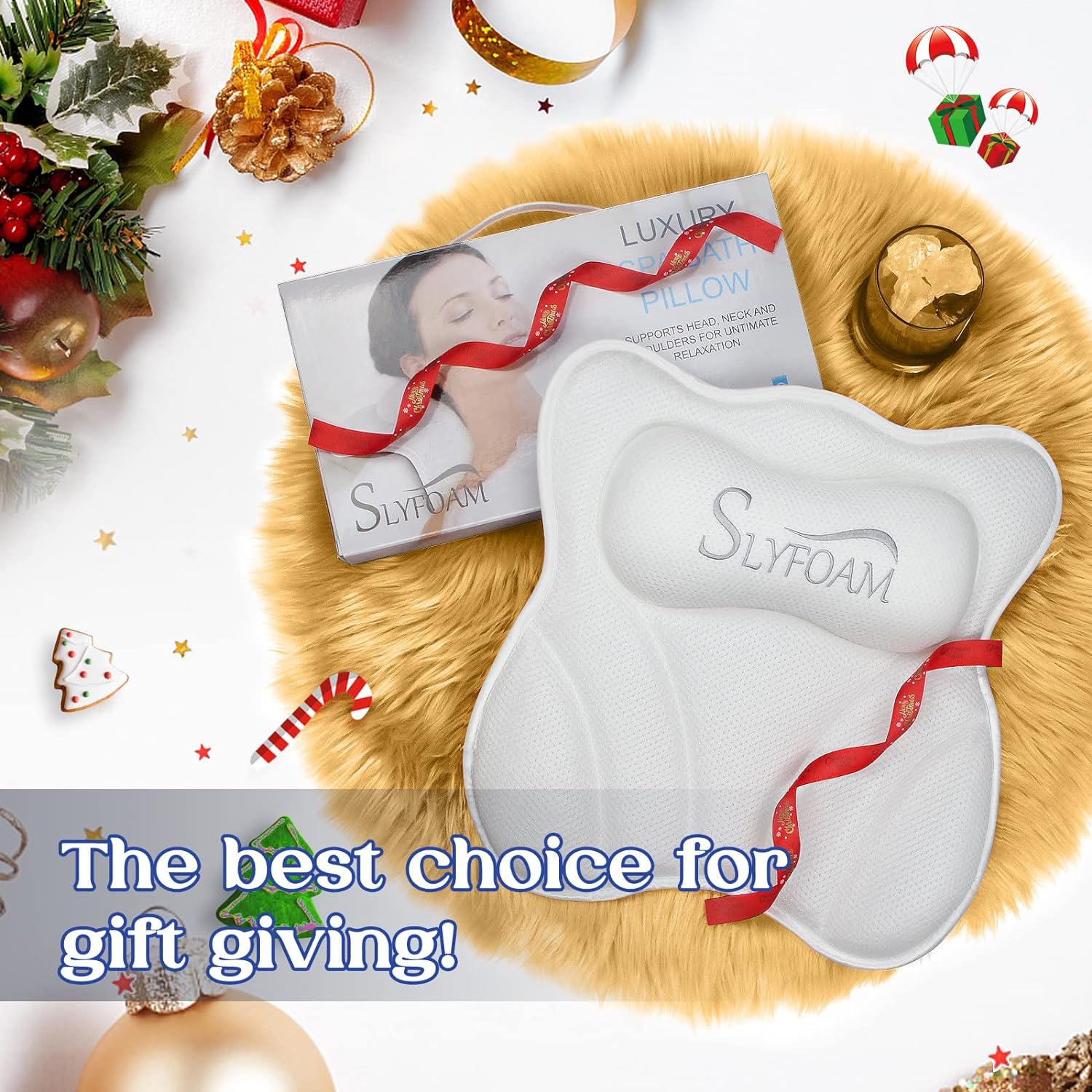 Bath Pillow for Tub Neck and Back Support Bathtub Pillow Essential Bath Accessory for Soaking, Jacuzzi or Spa Bathtub, Luxury Soft 4D Bath Tub Pillow with Strong Suction Cups for Body Relaxing - White