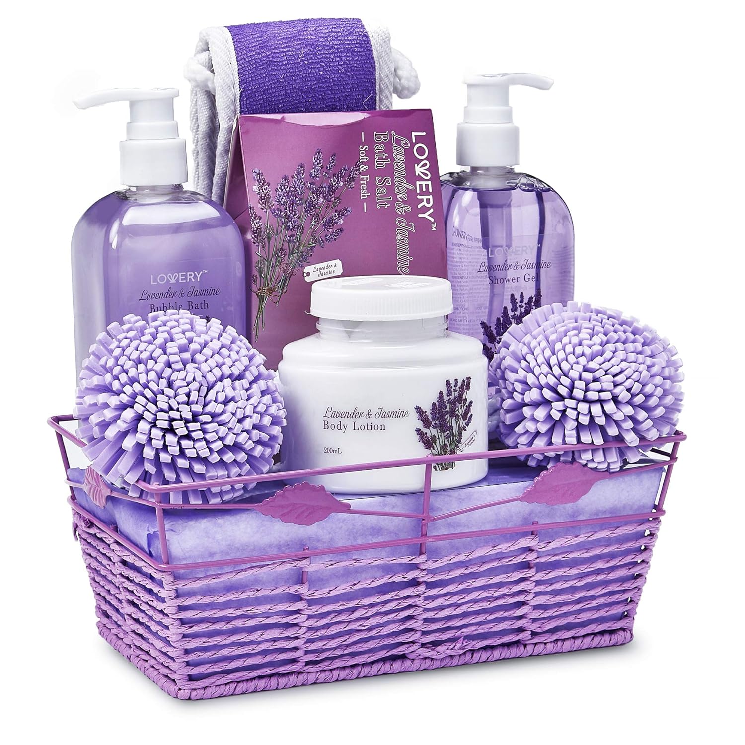 Valentine Day Gifts, Spa Gift Baskets For Women - Bath and Body Gift Basket For Women and Men – Lavender and Jasmine Home Spa Set with Body Lotions, Bubble Bath, Bath Salt and Much More, Birthday Gift