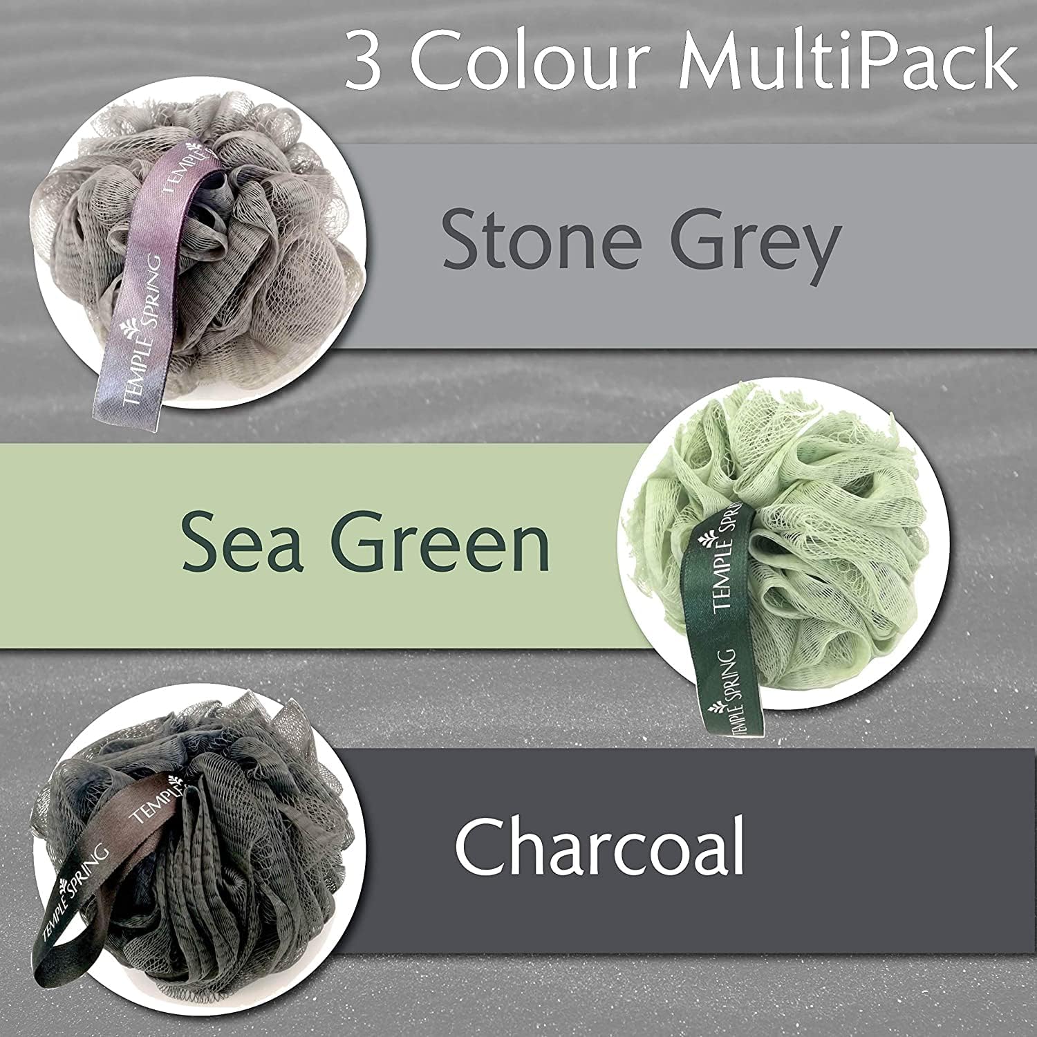 Shower Loofahs - 3 pack Natural Recycled Shower Poufs and Skin Scrubber Set for Men and Women - Exfoliating Body Bath Scrunchies Sponges for Bathroom & Shower