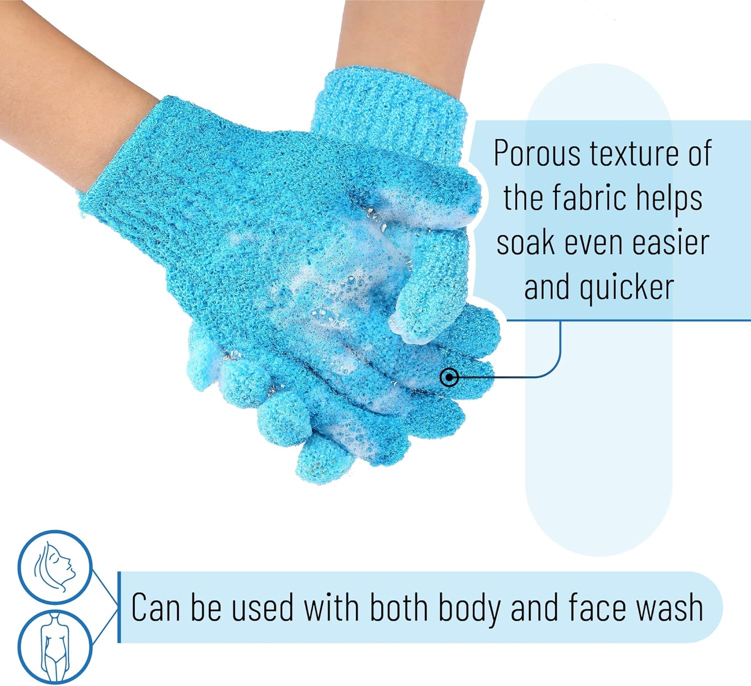 Slick- Exfoliating Gloves, 4 Pcs, Skin Exfoliator for Body, Shower Gloves, Scrub Gloves Exfoliating, Exfoliating Body Scrub Gloves, Loofah Glove, Exfoliation Mitt, Bath Gloves