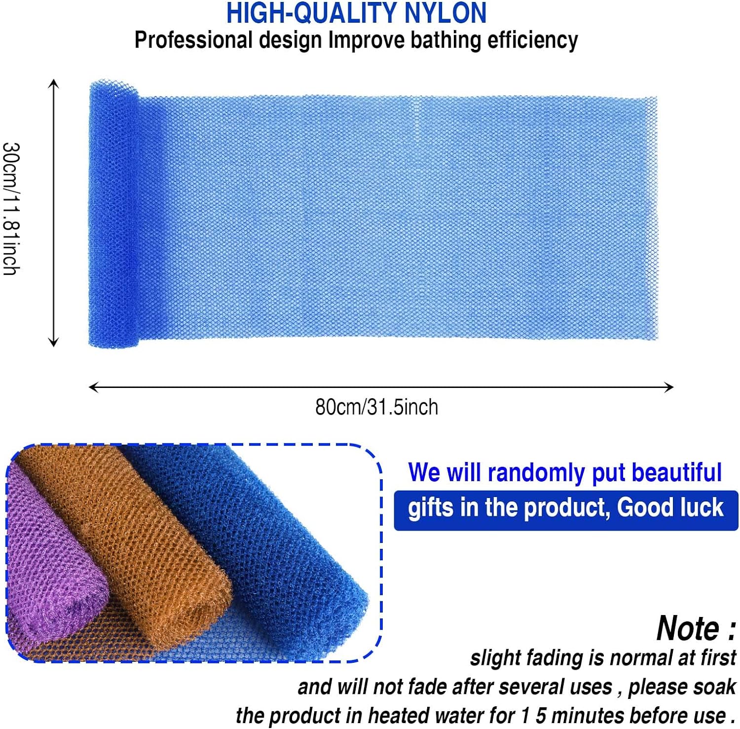 UJFQBH 3 Pieces African Bath Sponge African Net Long Net Bath Sponge Exfoliating Shower Body Scrubber Back Scrubber Skin Smoother,Great for Daily Use (Pink,Yellow,Purple)